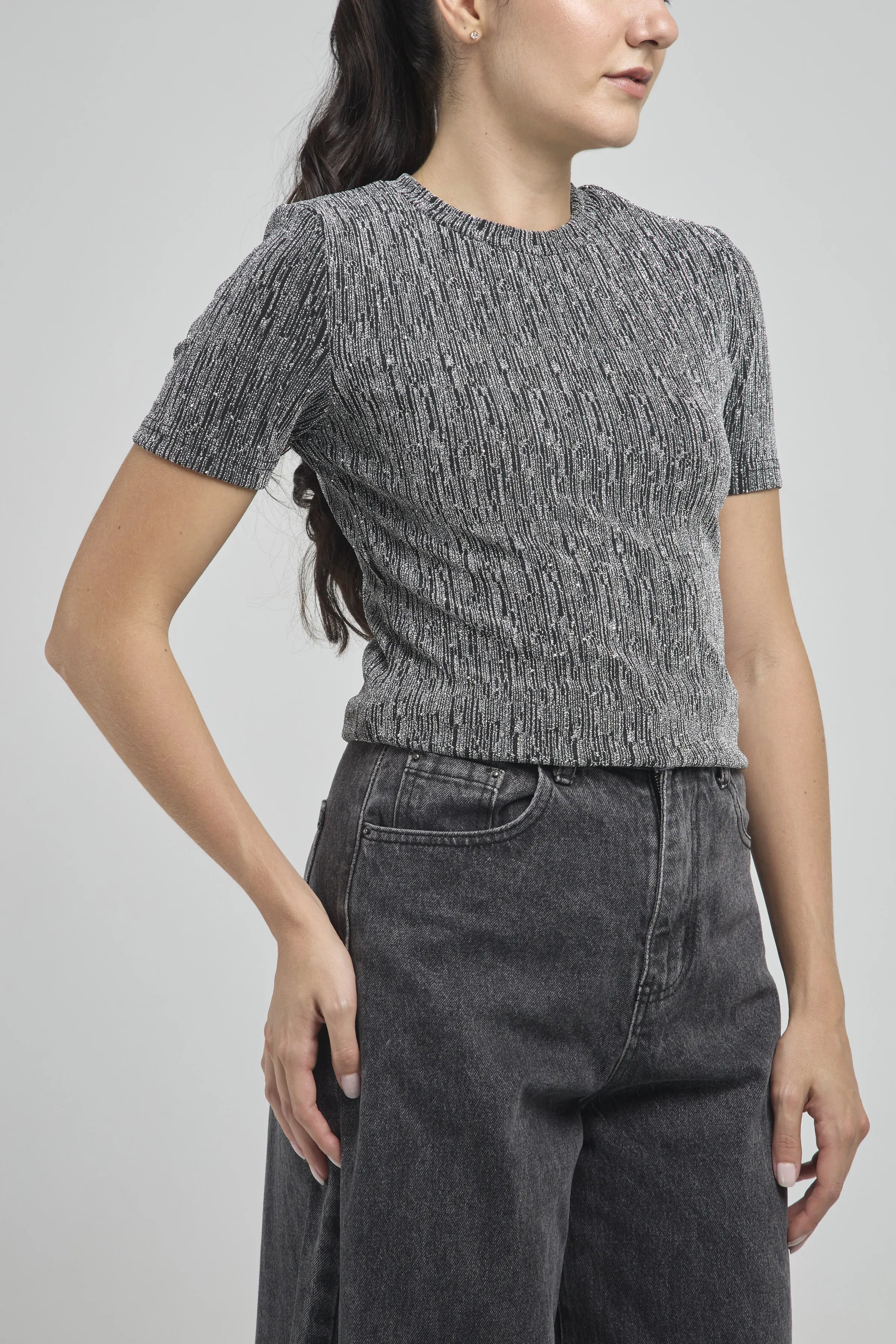 CAMISETA BRILLANTE MANGA CORTA  CUELLO RESDONDO