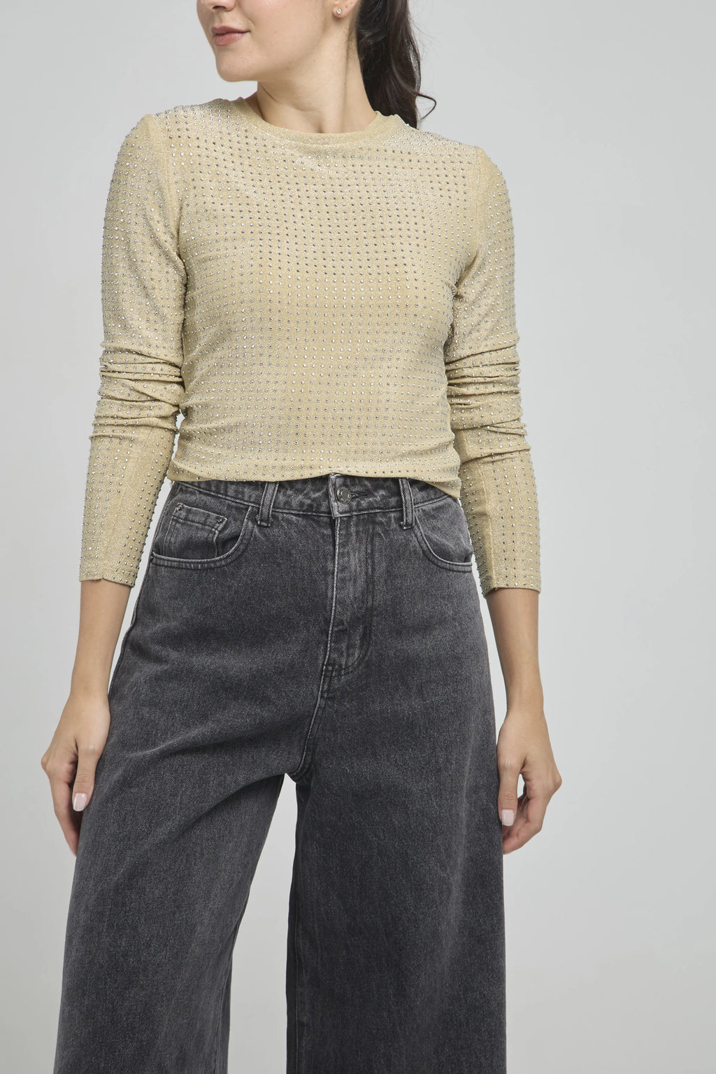 CAMISETA MANGA LARGA CUELLO REDONDO CON CHISPAS