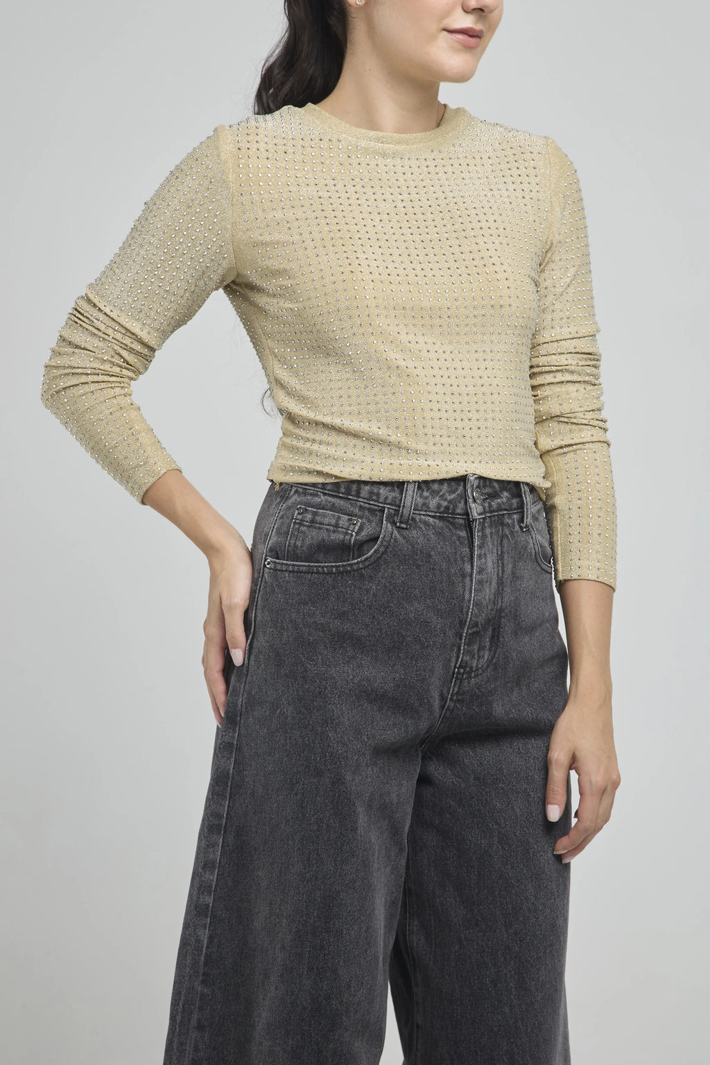 CAMISETA MANGA LARGA CUELLO REDONDO CON CHISPAS