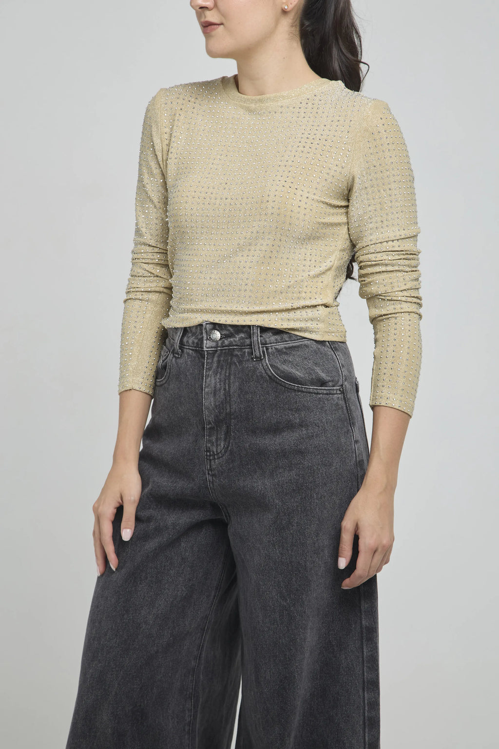 CAMISETA MANGA LARGA CUELLO REDONDO CON CHISPAS