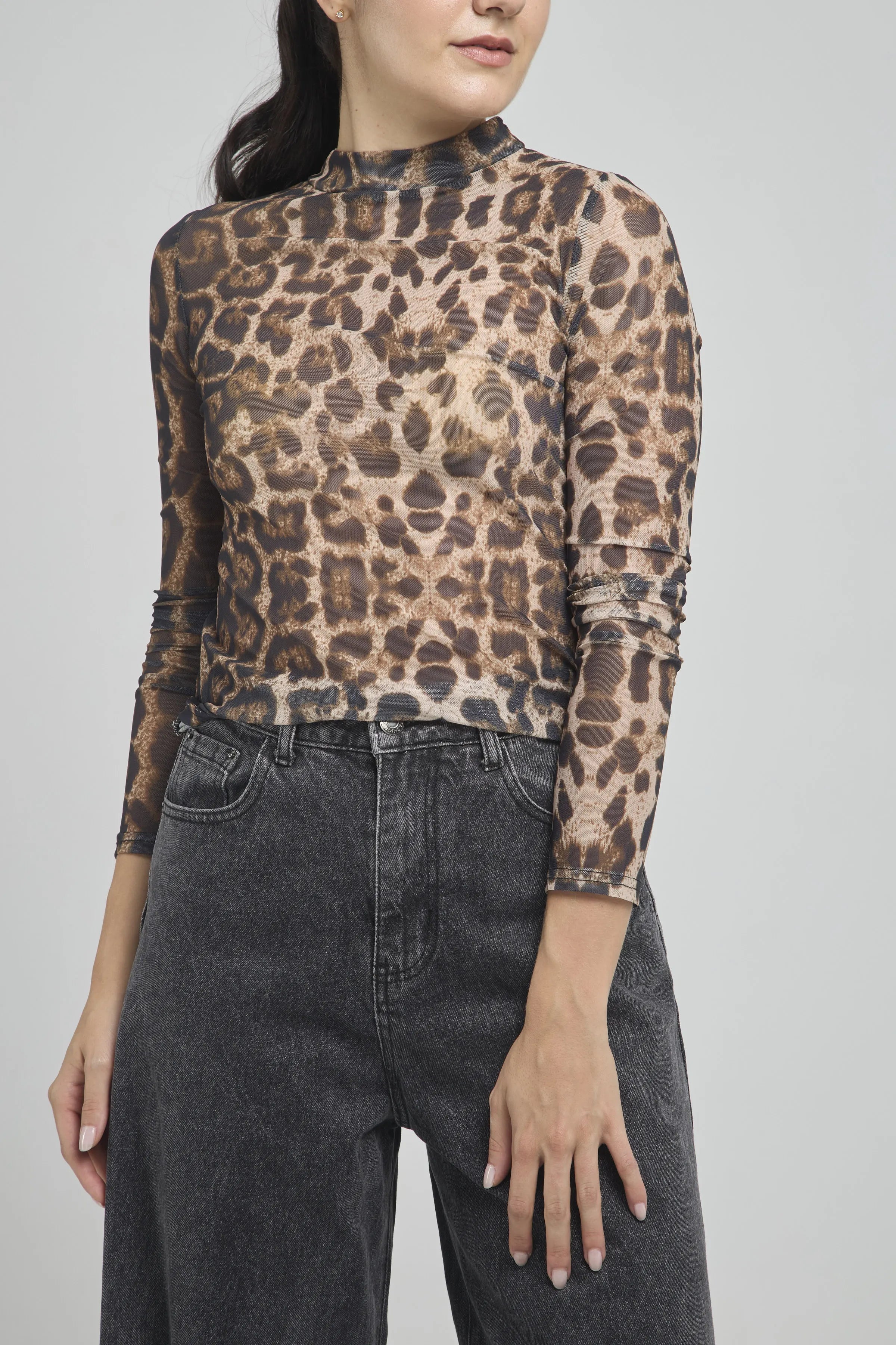 CAMISETA MANGA LARGA MALLA ANIMAL PRINT CUELLO NERU