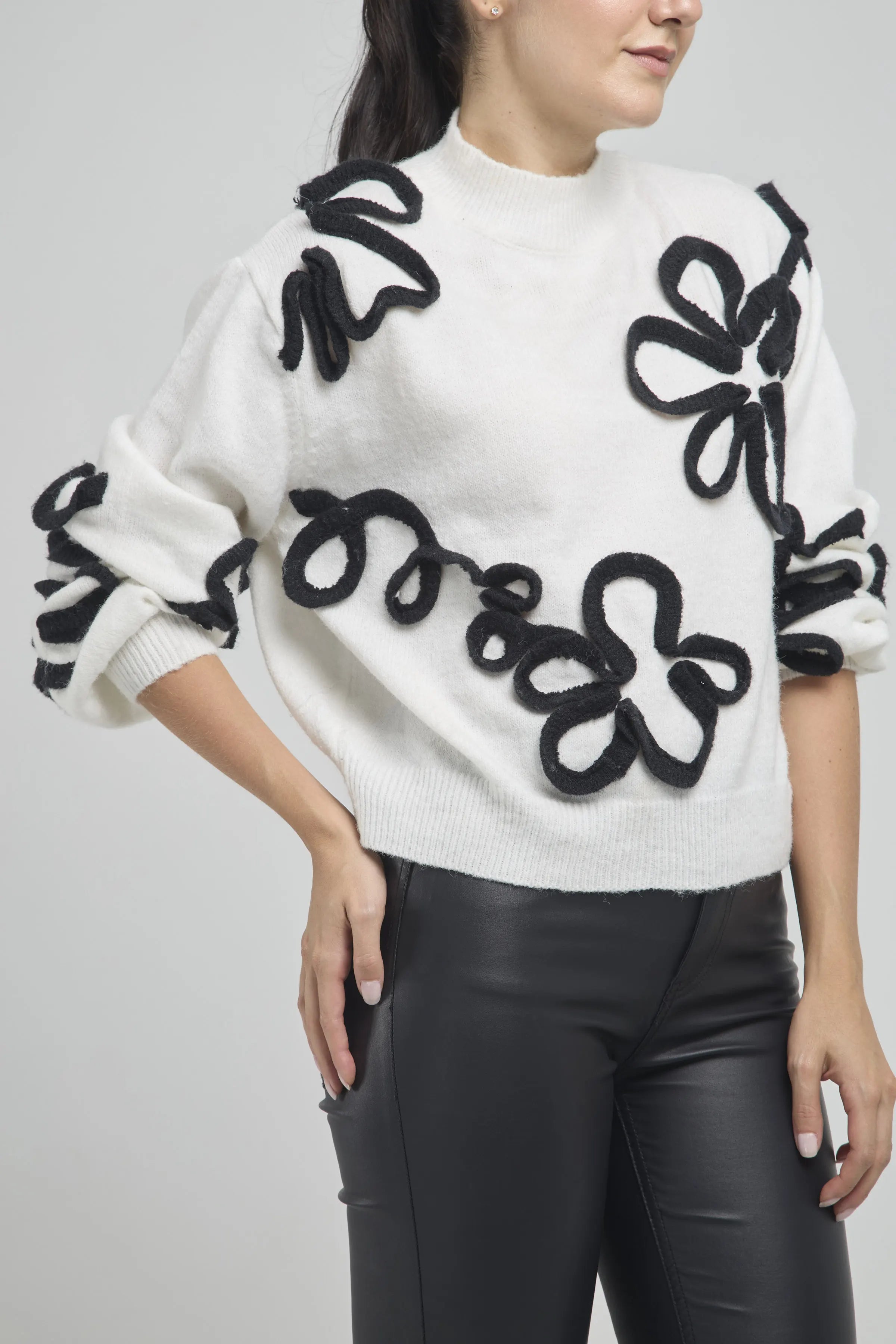 BUSO LANA FLORES/BORDAD MANGA LARGA C/N PRET/RIT