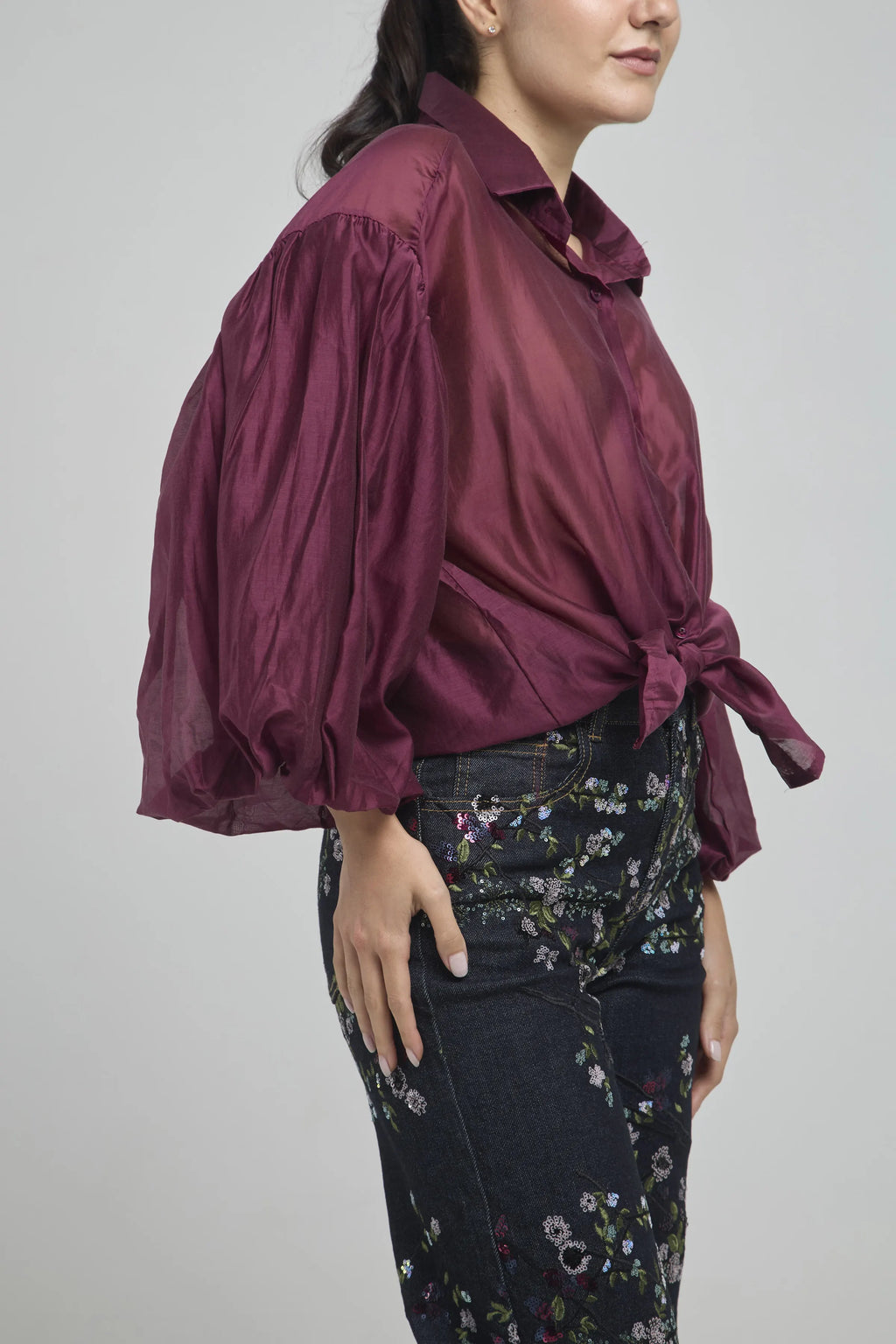 CAMISA MANGA BOMBACHA MANGA 3/4 CUELLO CAMISERO BOTONES