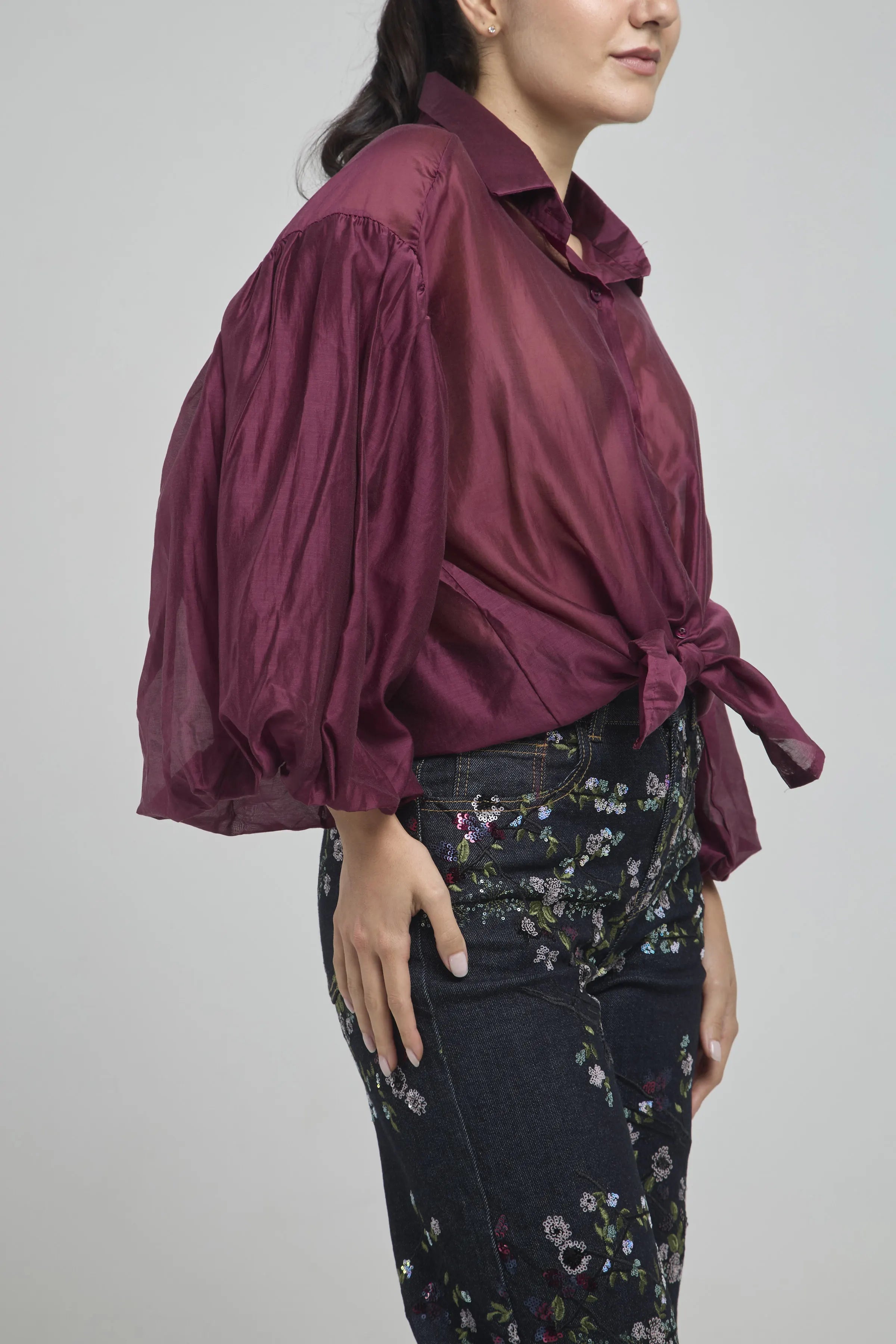 CAMISA MANGA BOMBACHA MANGA 3/4 CUELLO CAMISERO BOTONES