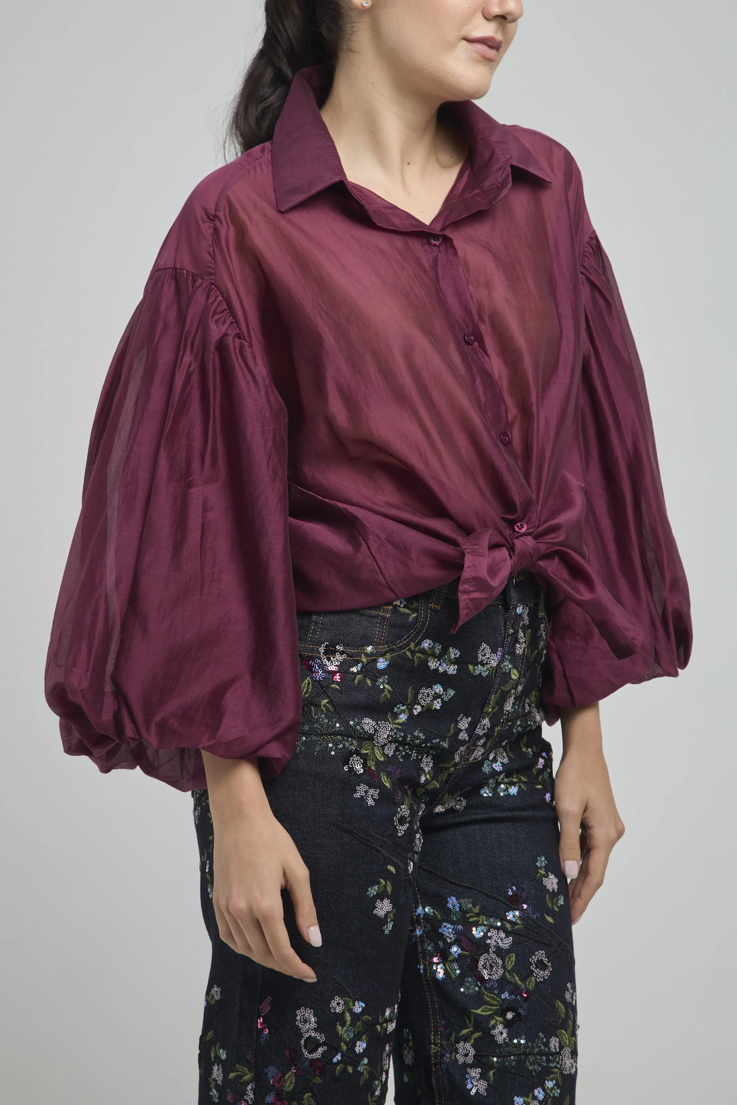 CAMISA MANGA BOMBACHA MANGA 3/4 CUELLO CAMISERO BOTONES