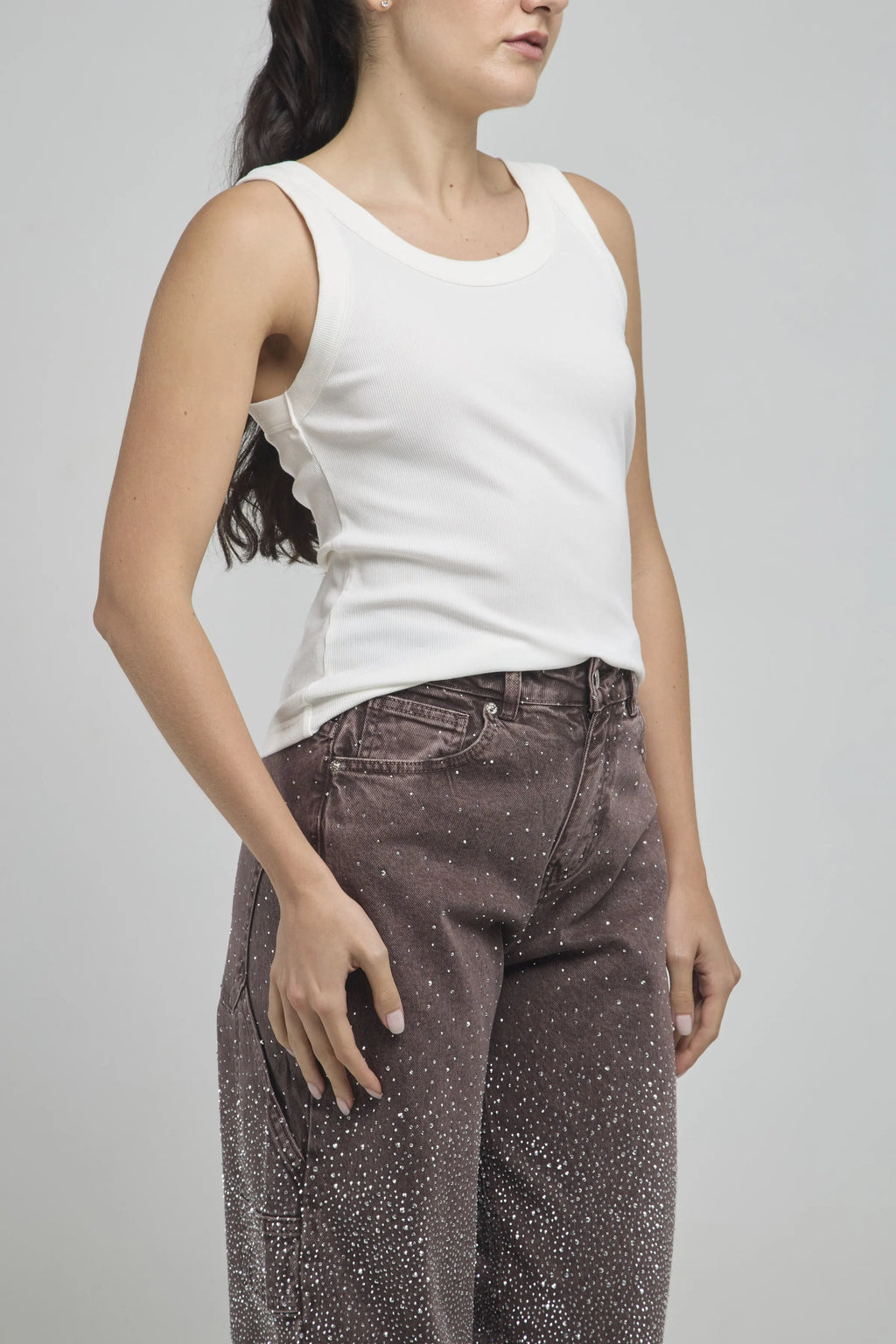 CAMISETA MANGA SISA TIRAS ANCHA ACANALADA