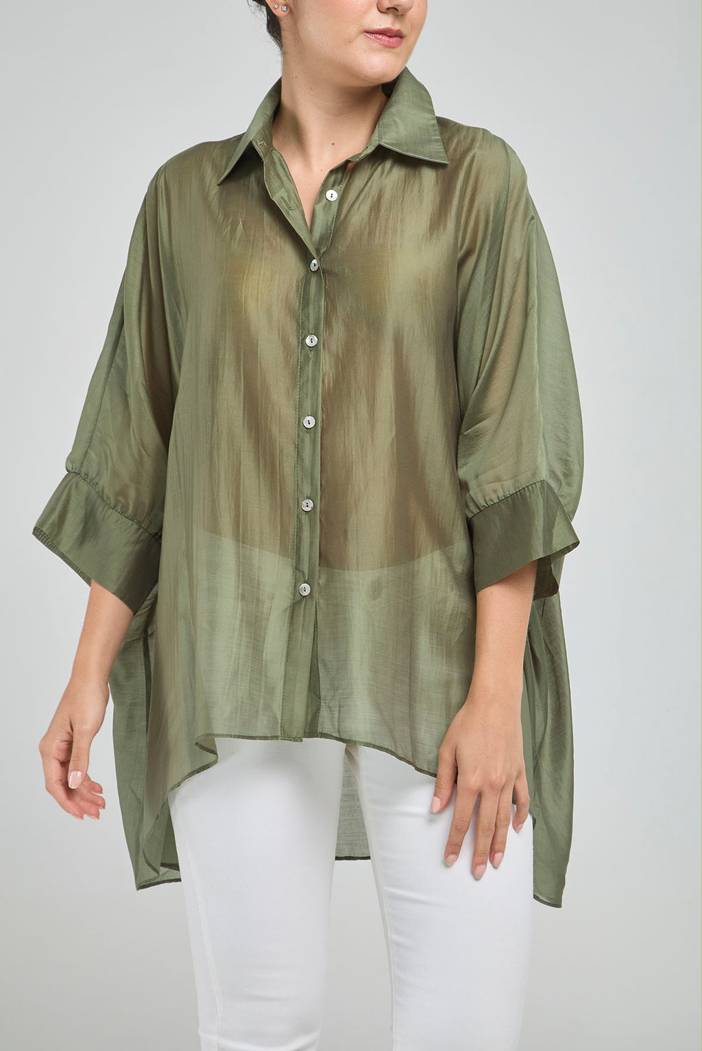 CAMISA ANCHA MANGA 3/4 BOTONES CUELLO CAMISERO