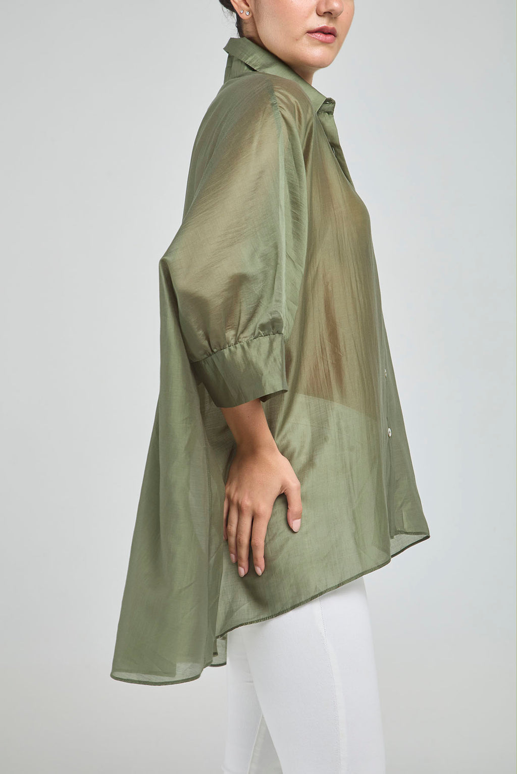 CAMISA ANCHA MANGA 3/4 BOTONES CUELLO CAMISERO