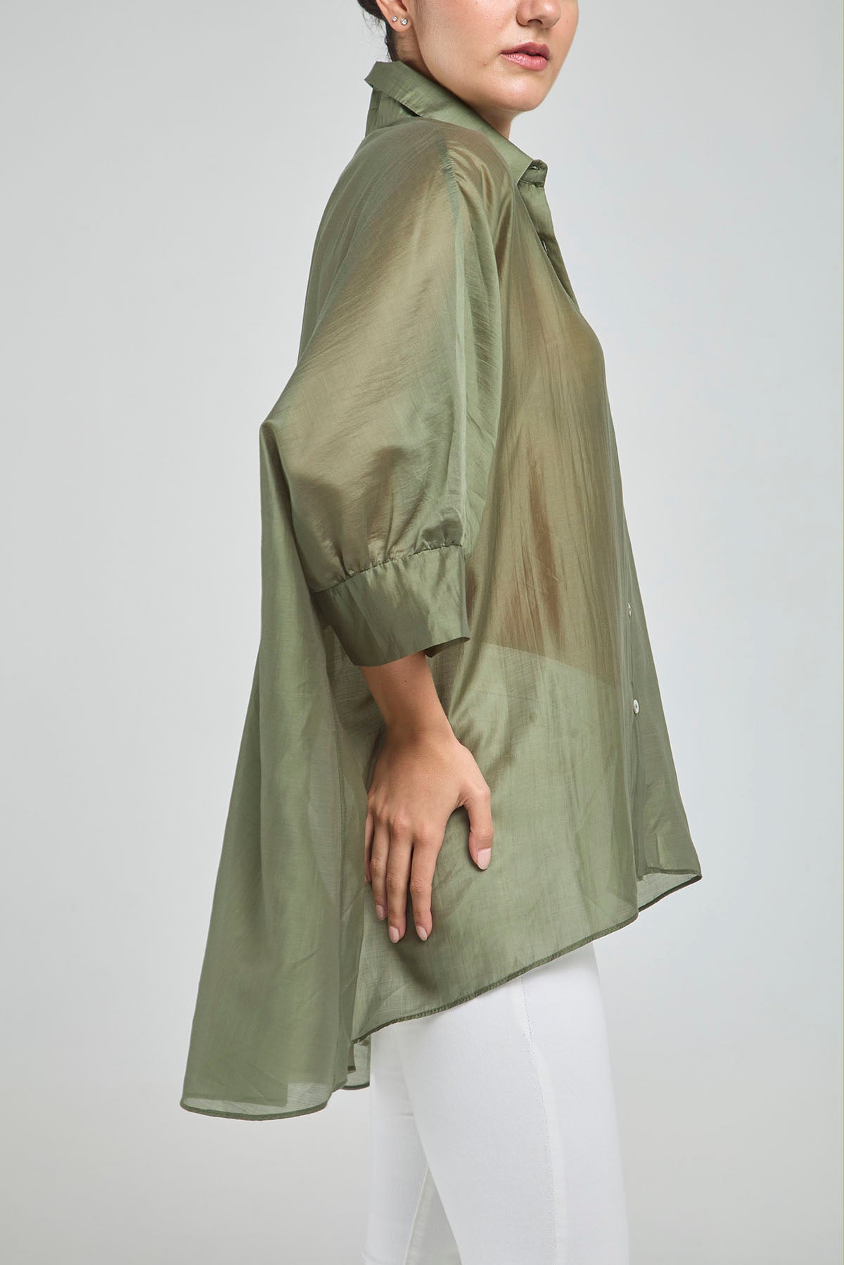 CAMISA ANCHA MANGA 3/4 BOTONES CUELLO CAMISERO