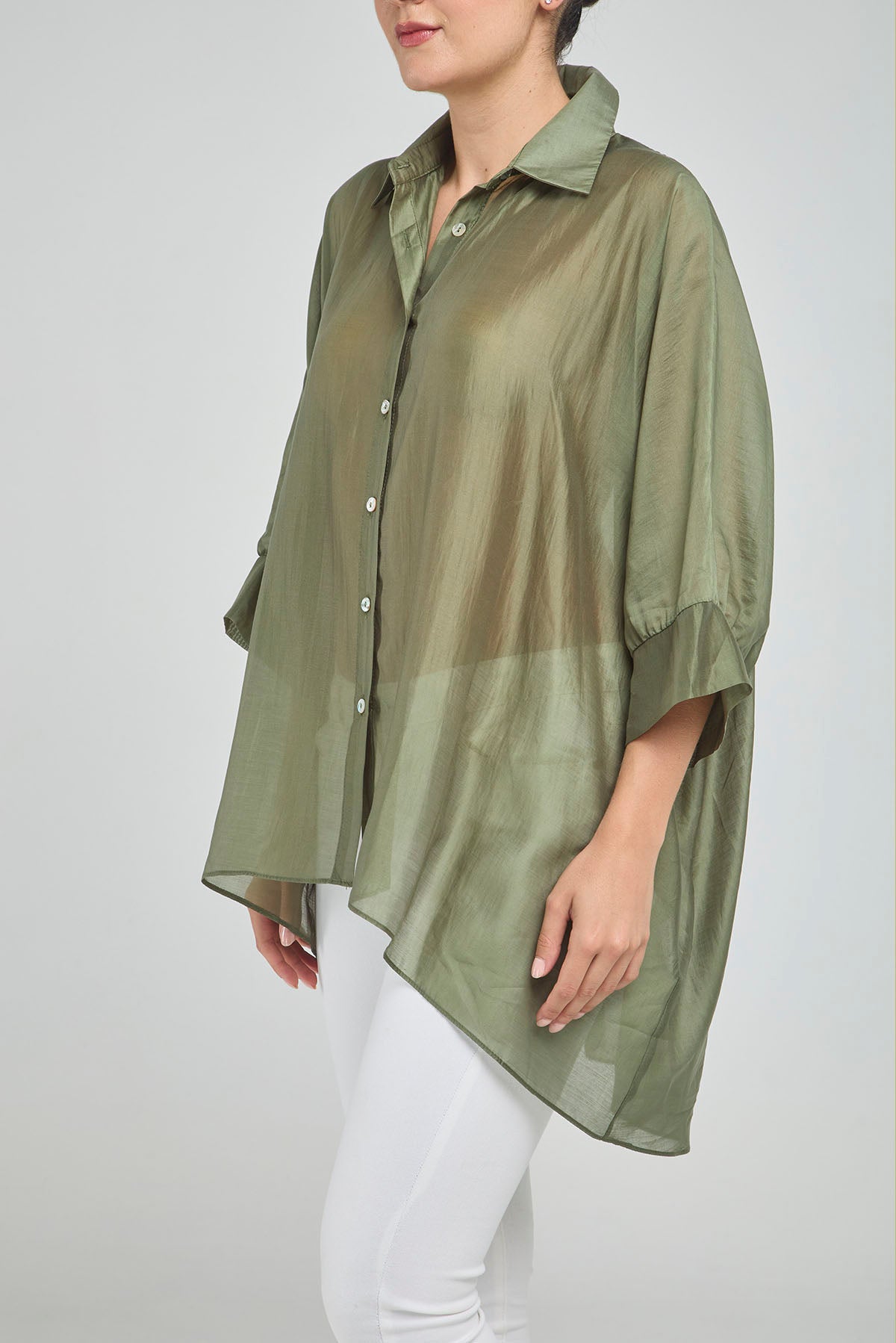 CAMISA ANCHA MANGA 3/4 BOTONES CUELLO CAMISERO