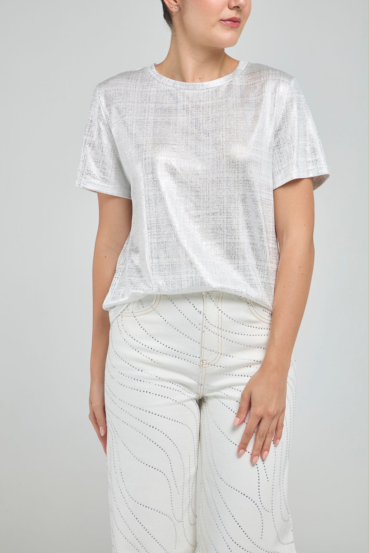CAMISETA BASICA LUREX CUELLO REDONDO  MANGA CORTA