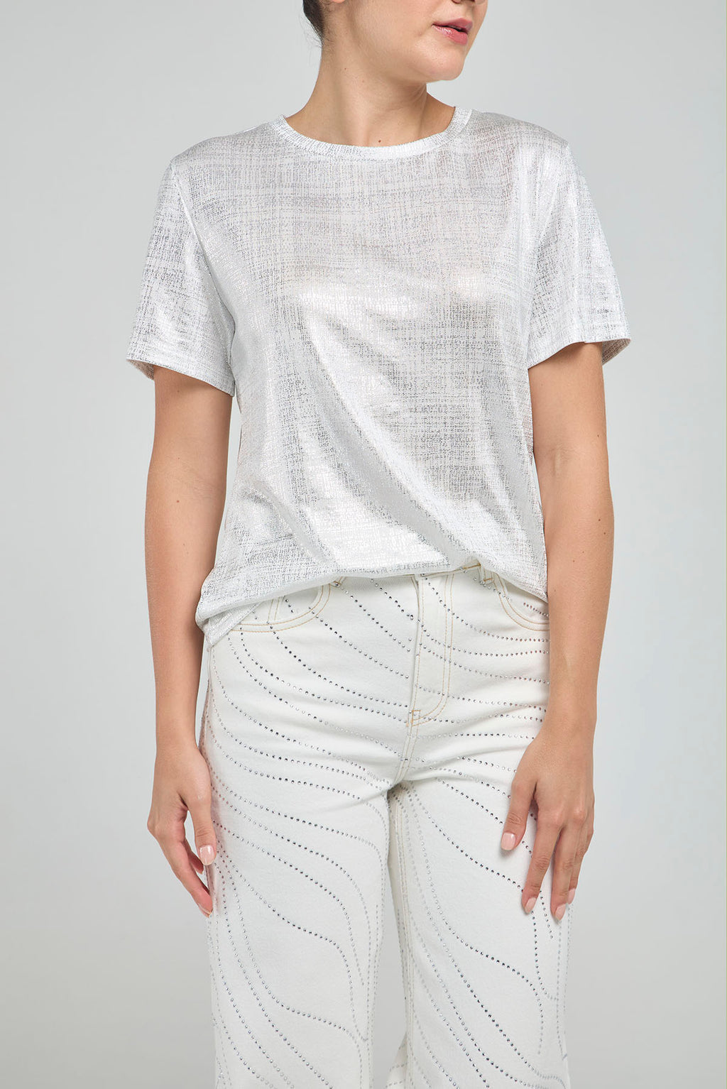 CAMISETA BASICA LUREX CUELLO REDONDO  MANGA CORTA