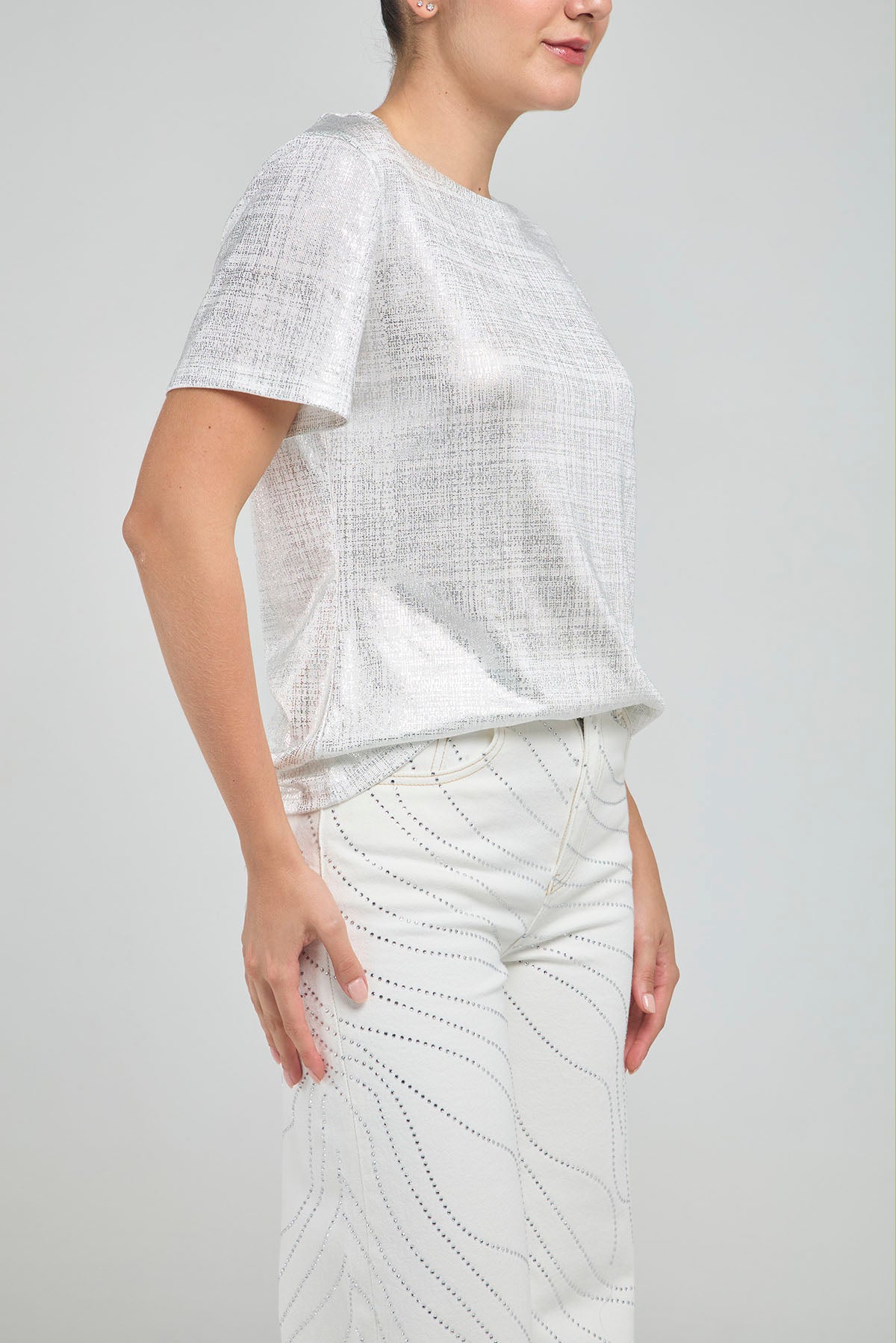 CAMISETA BASICA LUREX CUELLO REDONDO  MANGA CORTA