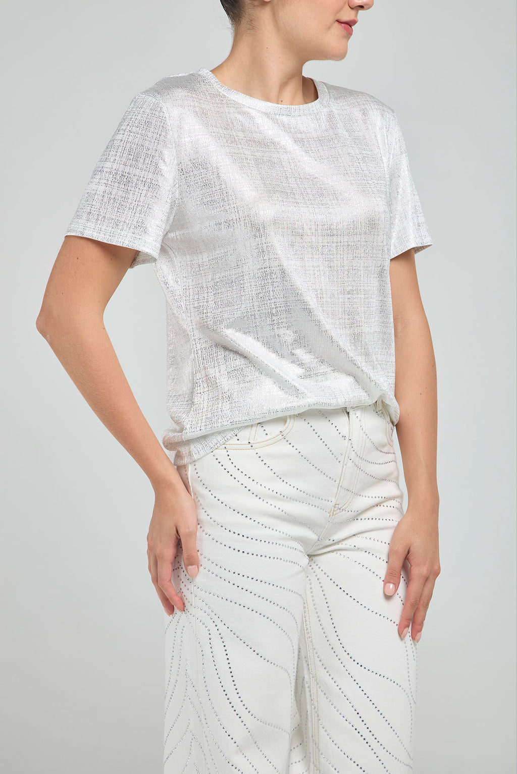 CAMISETA BASICA LUREX CUELLO REDONDO  MANGA CORTA