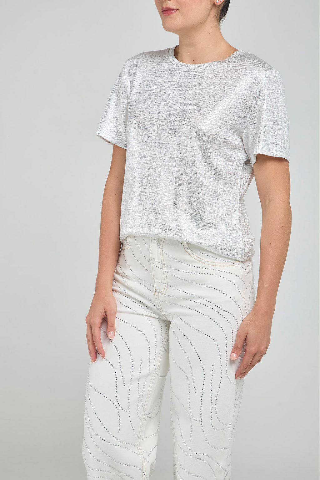 CAMISETA BASICA LUREX CUELLO REDONDO  MANGA CORTA