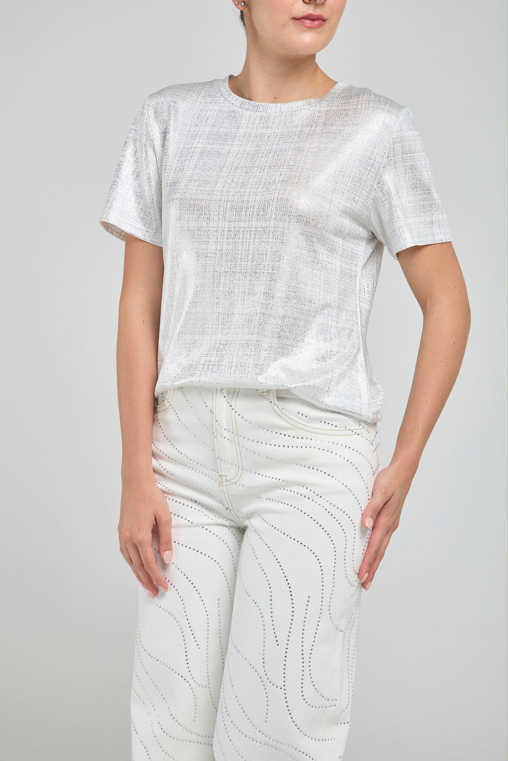 CAMISETA BASICA LUREX CUELLO REDONDO  MANGA CORTA