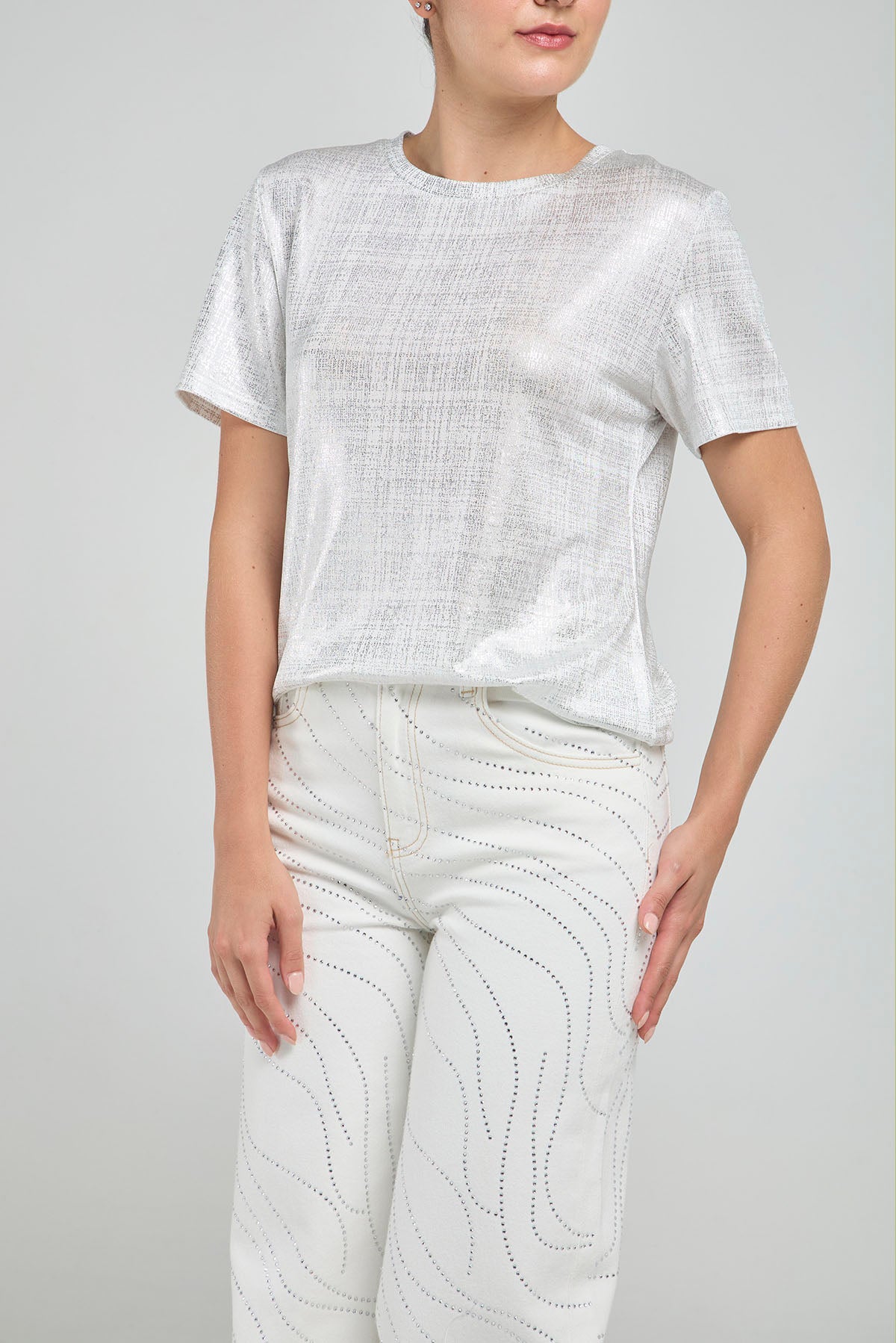 CAMISETA BASICA LUREX CUELLO REDONDO  MANGA CORTA