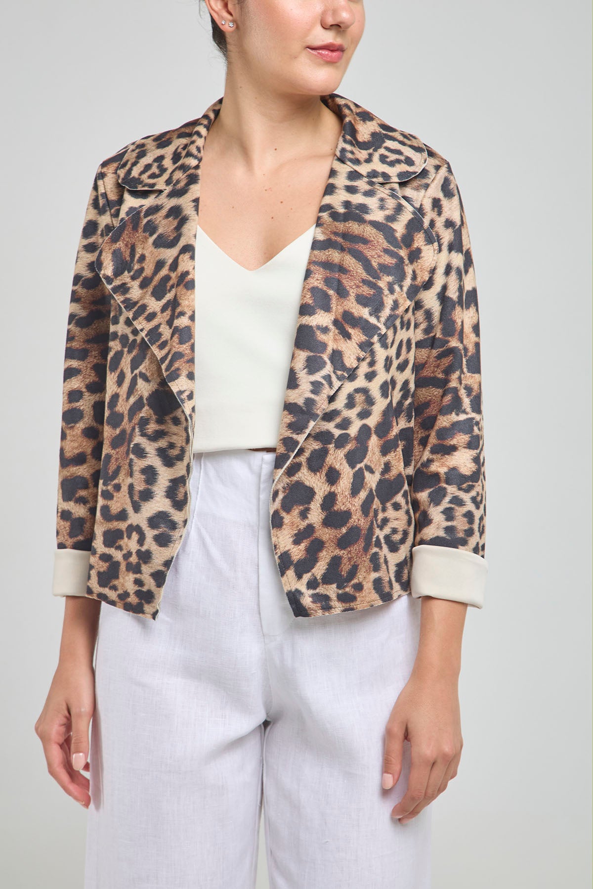 CHAQUETA TIPO BLAZER ANIMAL PRINT MANGA LARGA CUELLO SOLAPA