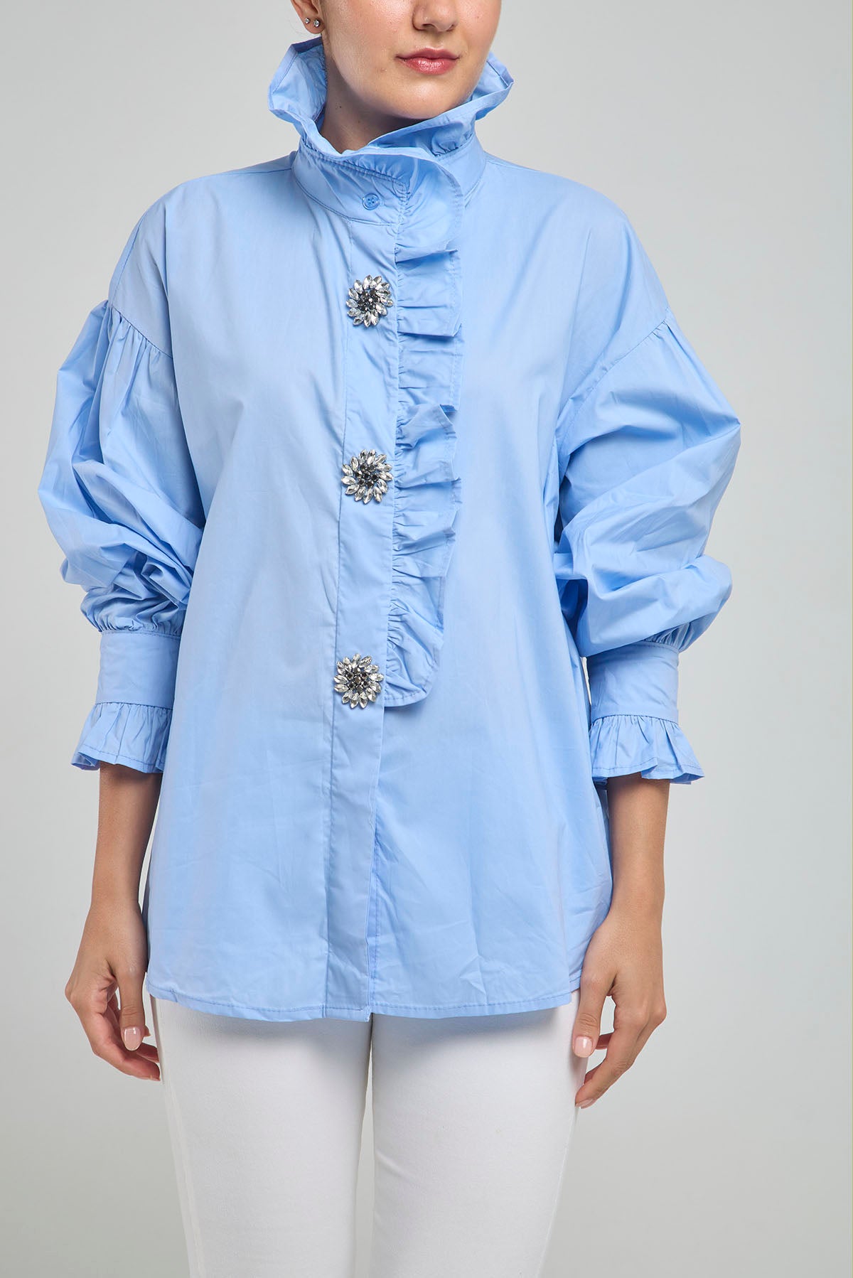 CAMISA PERILLA ESCODIDA BOLERO CUELLO PUÑO BOTON PIEDRA