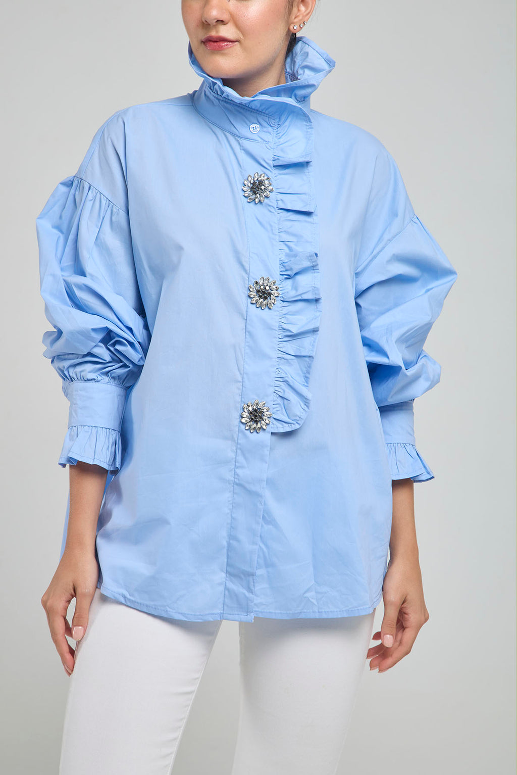 CAMISA PERILLA ESCODIDA BOLERO CUELLO PUÑO BOTON PIEDRA