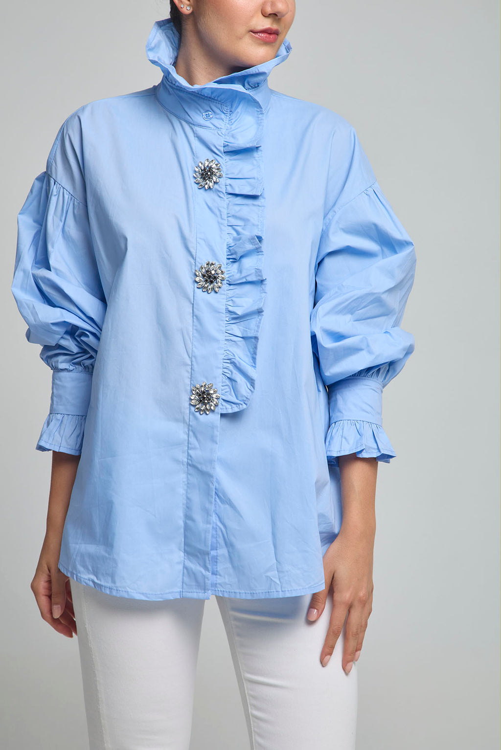 CAMISA PERILLA ESCODIDA BOLERO CUELLO PUÑO BOTON PIEDRA