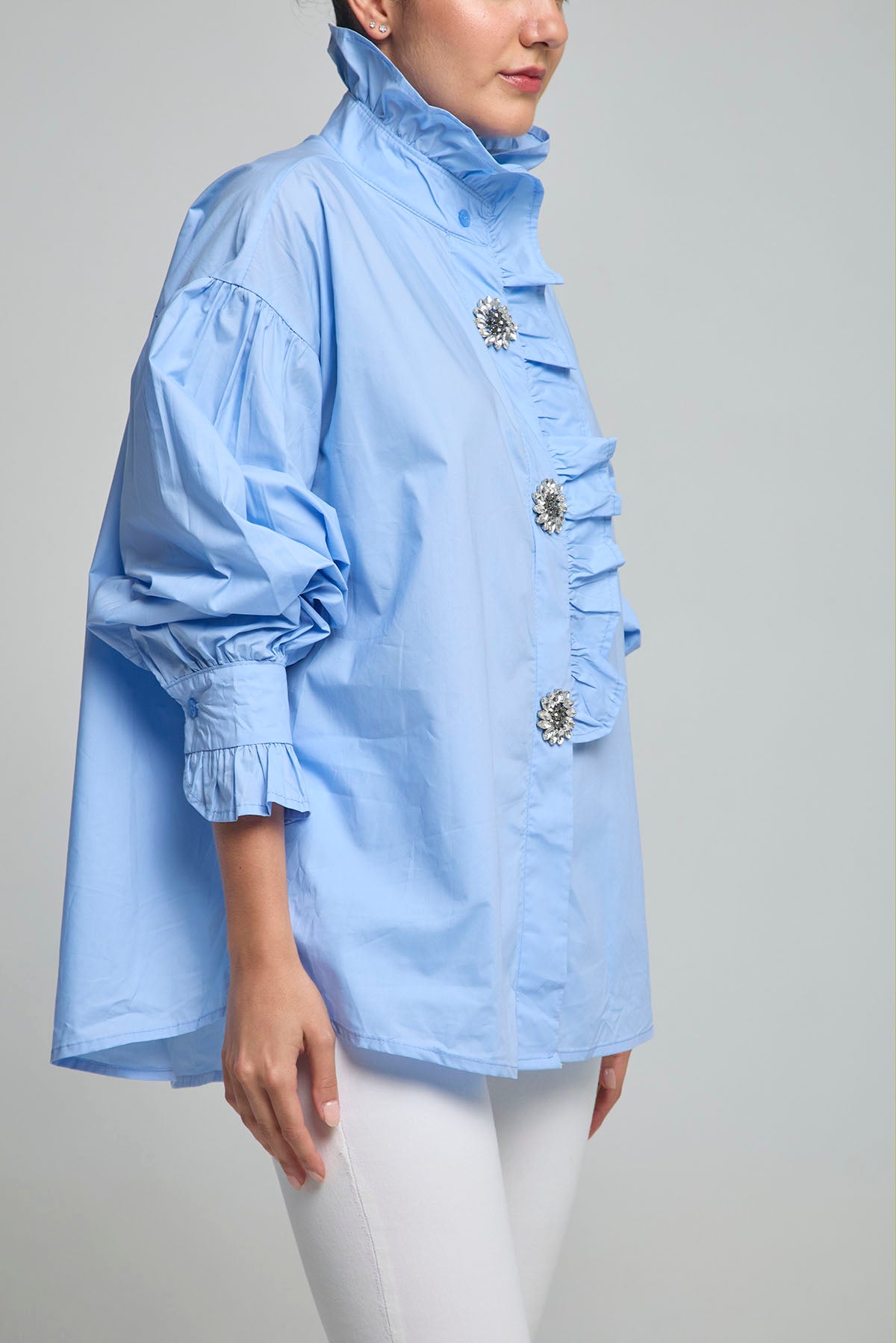 CAMISA PERILLA ESCODIDA BOLERO CUELLO PUÑO BOTON PIEDRA
