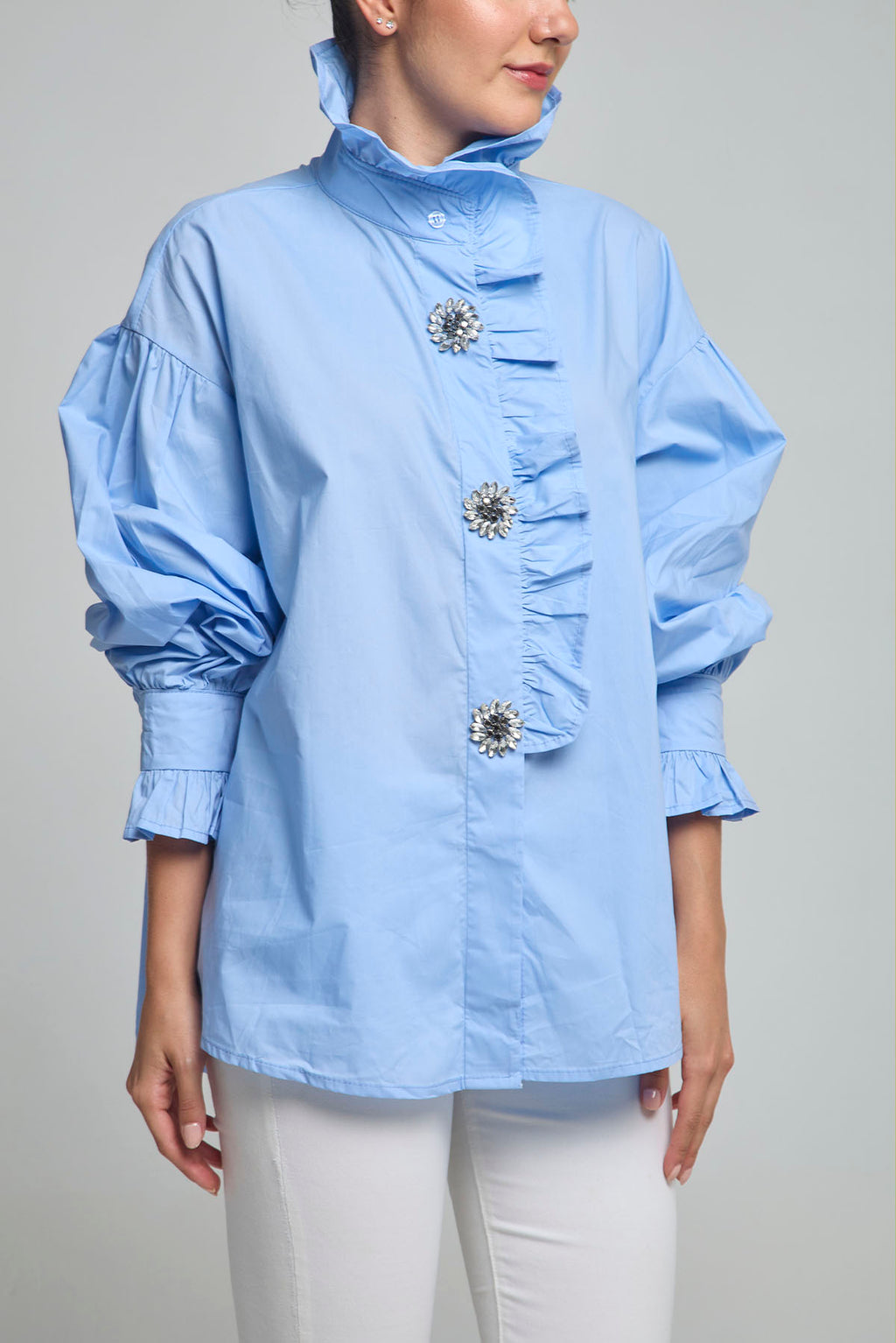 CAMISA PERILLA ESCODIDA BOLERO CUELLO PUÑO BOTON PIEDRA