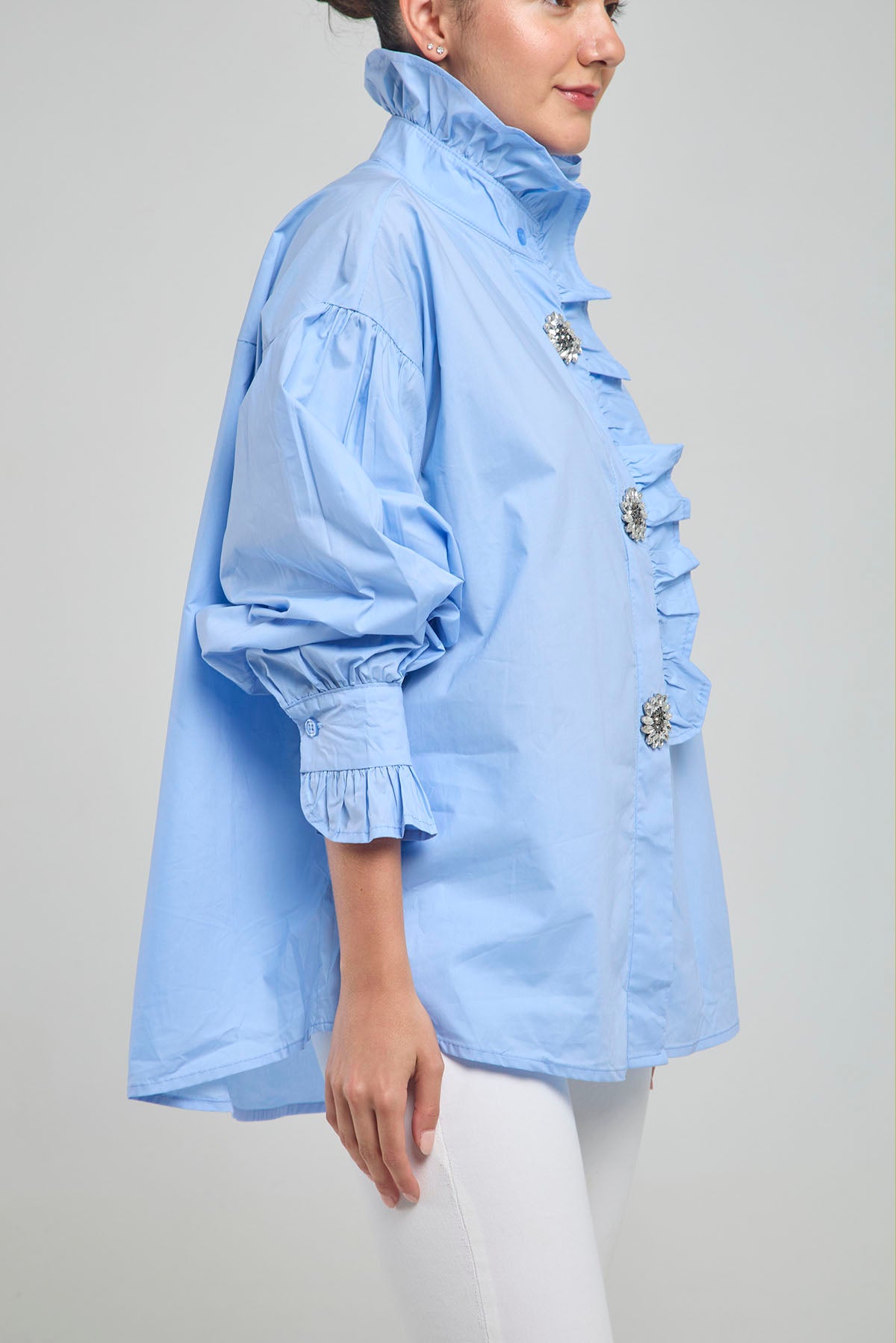 CAMISA PERILLA ESCODIDA BOLERO CUELLO PUÑO BOTON PIEDRA