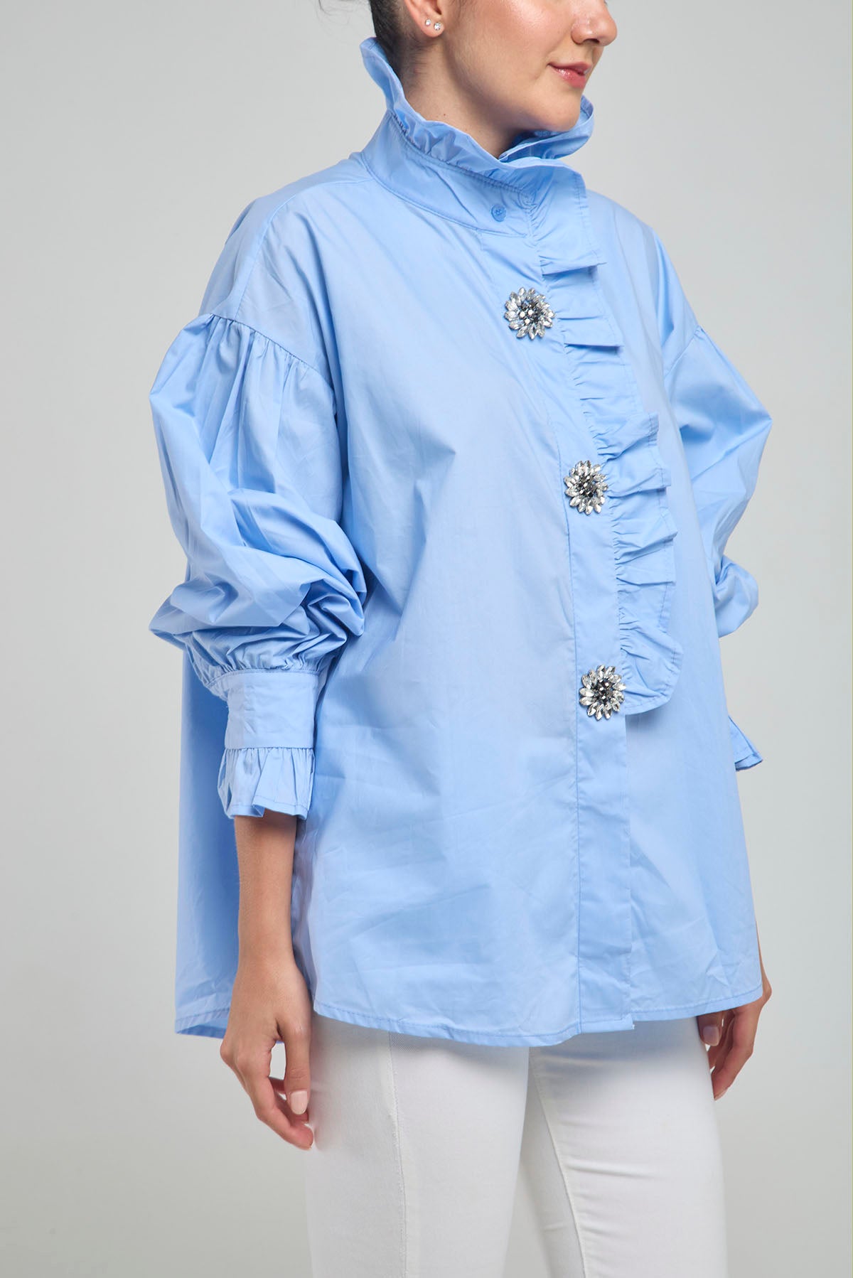 CAMISA PERILLA ESCODIDA BOLERO CUELLO PUÑO BOTON PIEDRA