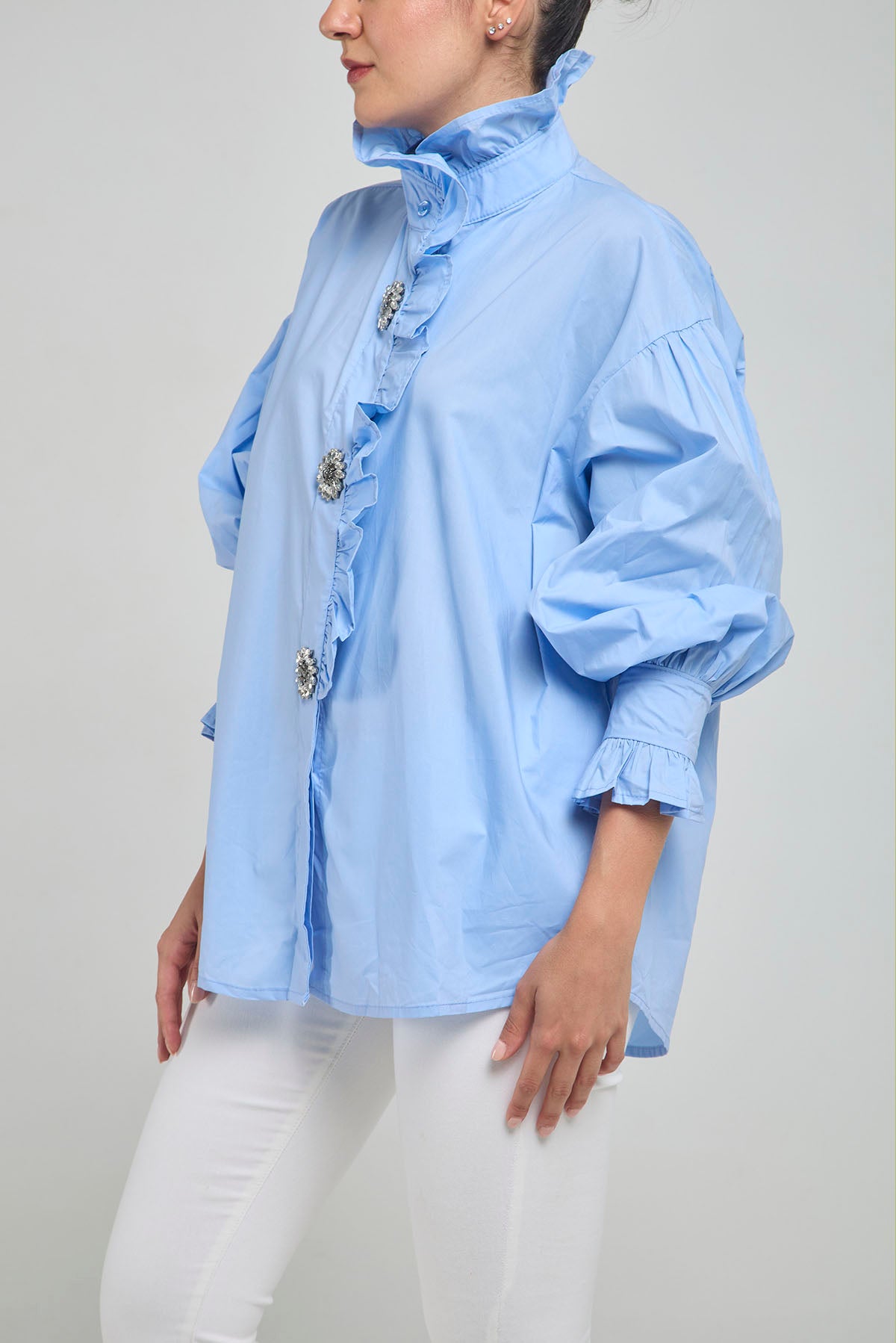 CAMISA PERILLA ESCODIDA BOLERO CUELLO PUÑO BOTON PIEDRA