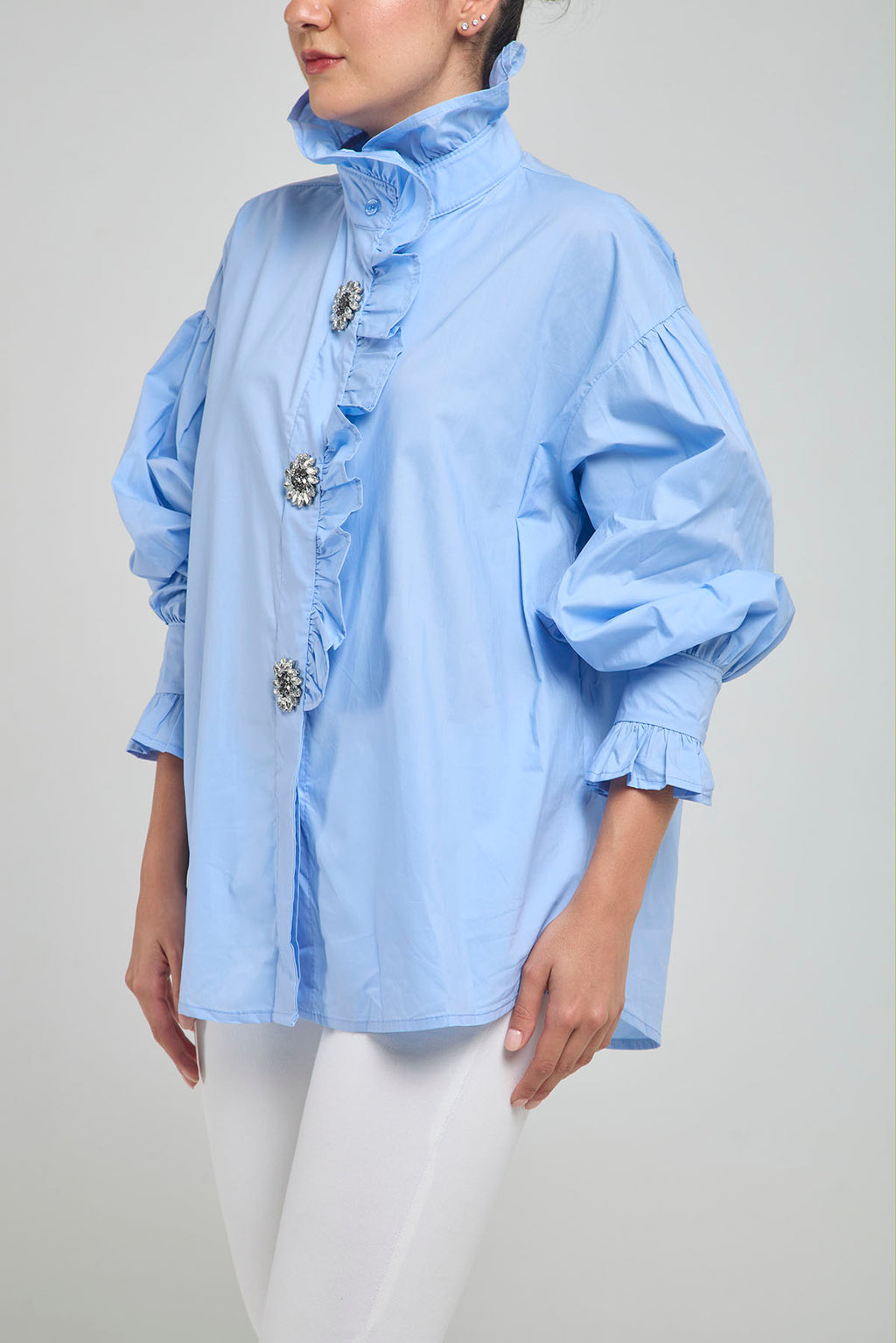 CAMISA PERILLA ESCODIDA BOLERO CUELLO PUÑO BOTON PIEDRA