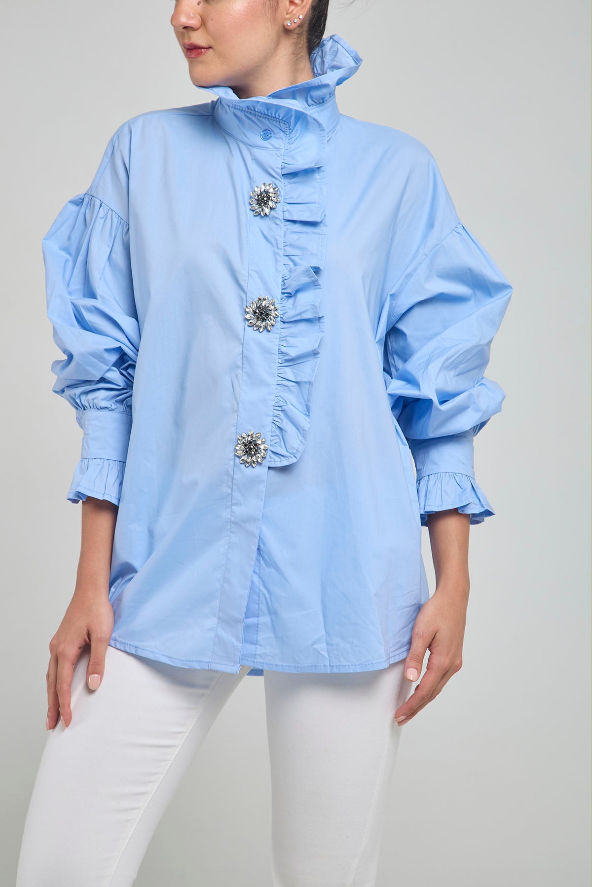 CAMISA PERILLA ESCODIDA BOLERO CUELLO PUÑO BOTON PIEDRA