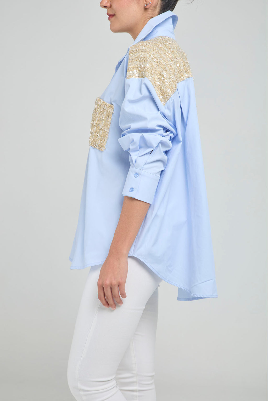CAMISA APLIQUES ESPALDA BOLSILLO TELA BURDA  M/L C/C