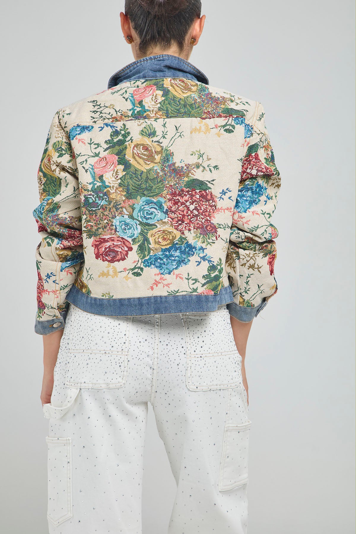 CHAQUETA ESTAMPADA FLORE CUELLO BOLSILLO PUÑO JEAN