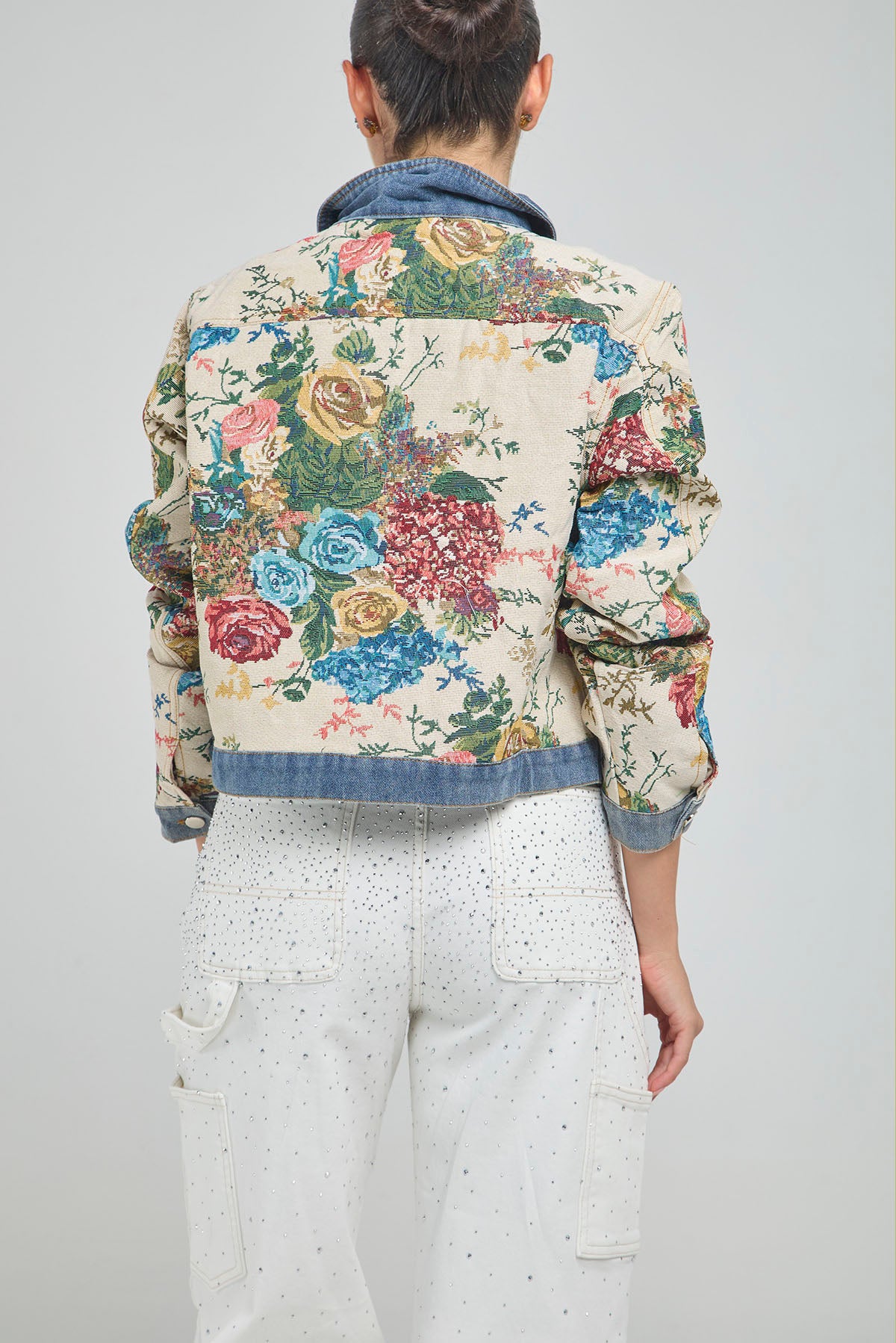 CHAQUETA ESTAMPADA FLORE CUELLO BOLSILLO PUÑO JEAN