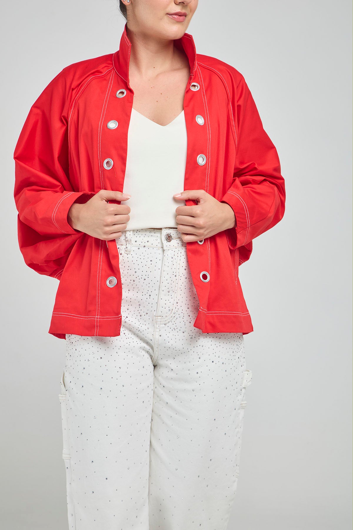CHAQUETA LARGA ABIERTA  OJALETES PERILLA  MANGA MURCIELAGO