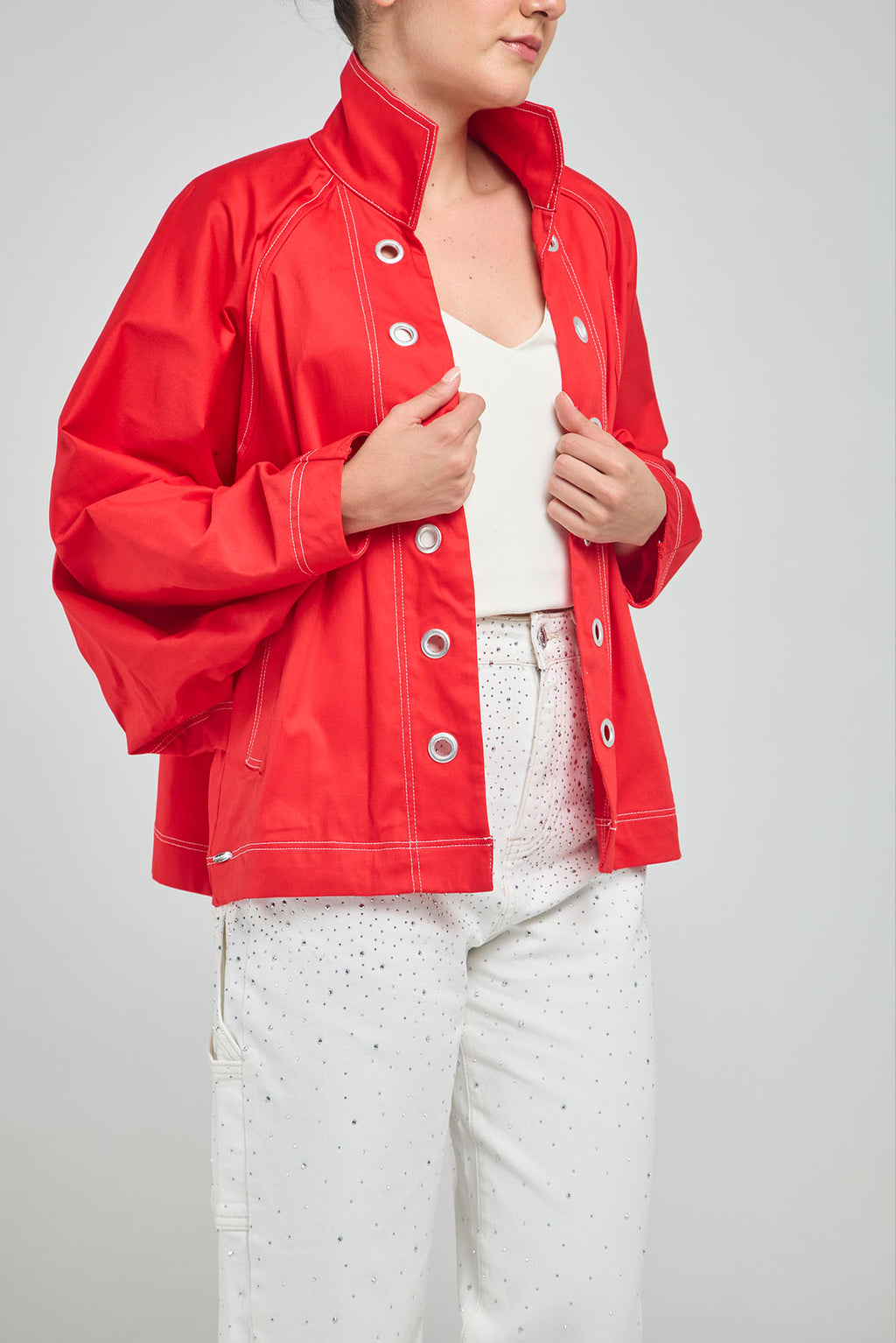 CHAQUETA LARGA ABIERTA  OJALETES PERILLA  MANGA MURCIELAGO
