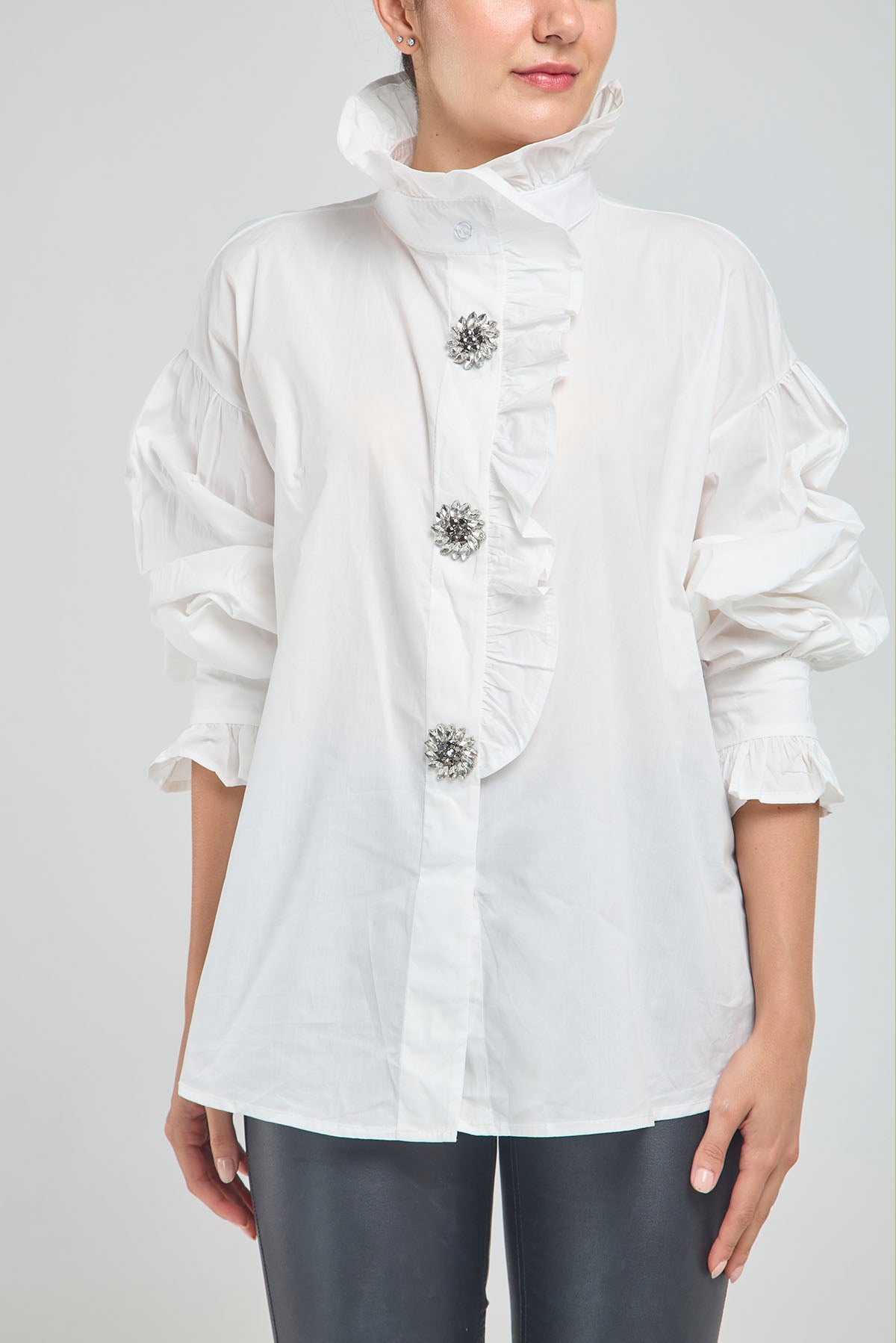 CAMISA PERILLA ESCODIDA BOLERO CUELLO PUÑO BOTON PIEDRA