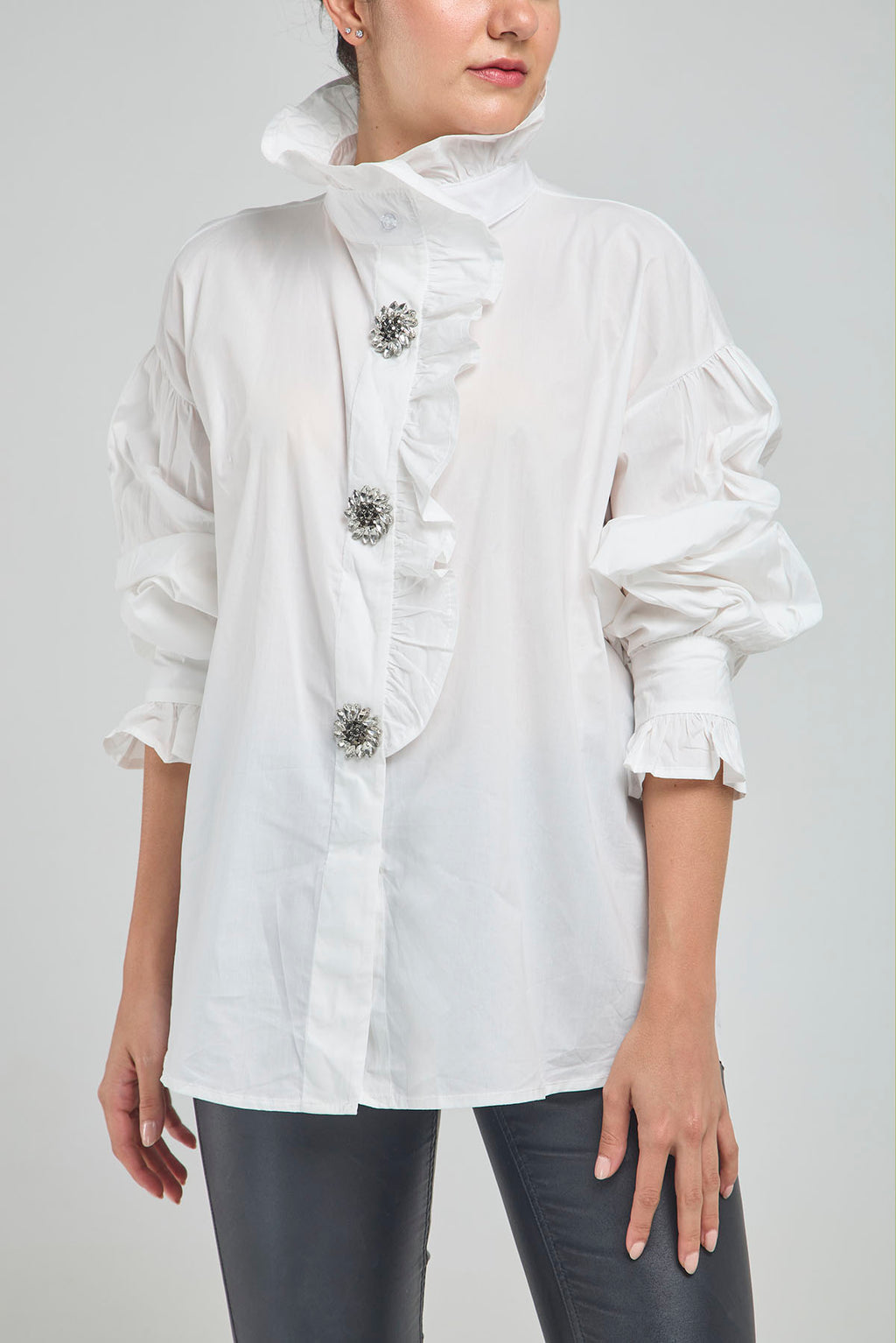 CAMISA PERILLA ESCODIDA BOLERO CUELLO PUÑO BOTON PIEDRA