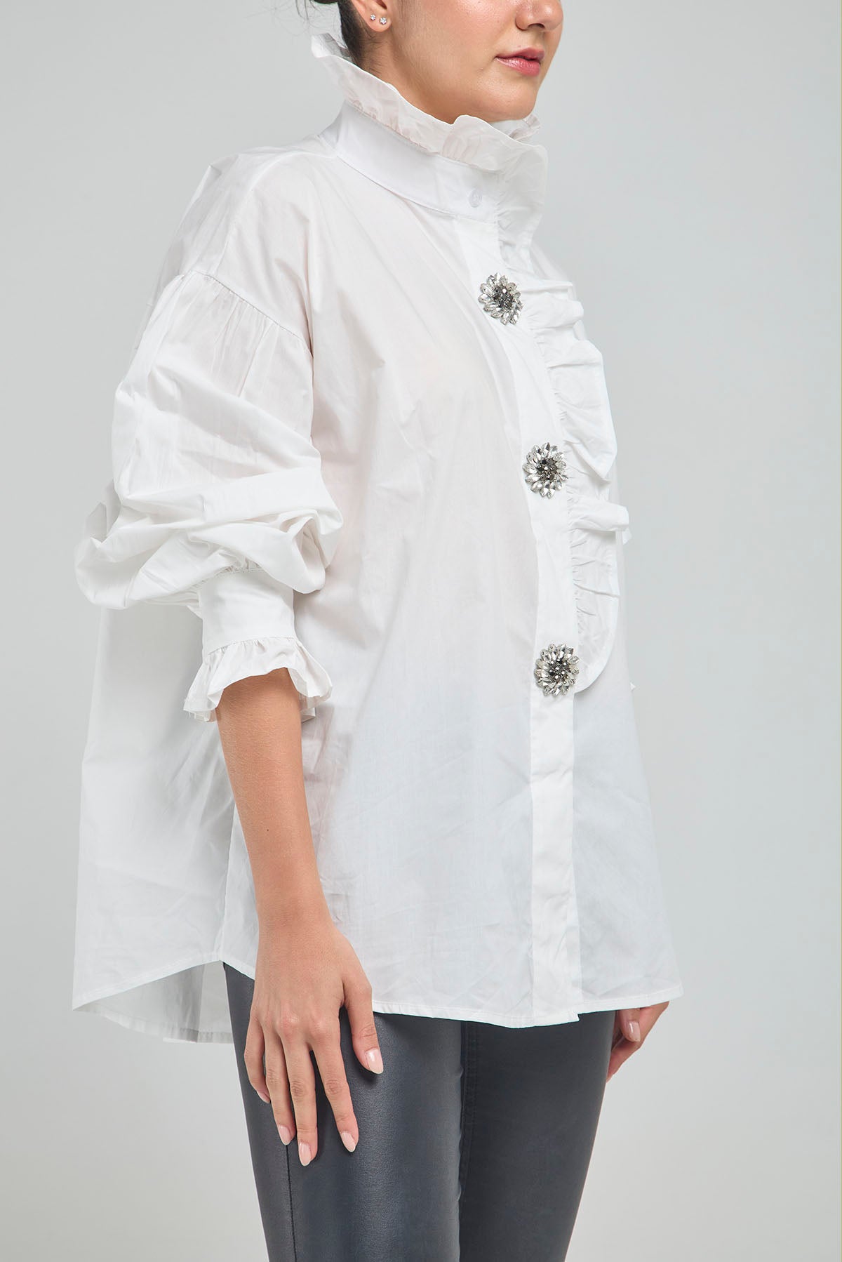 CAMISA PERILLA ESCODIDA BOLERO CUELLO PUÑO BOTON PIEDRA