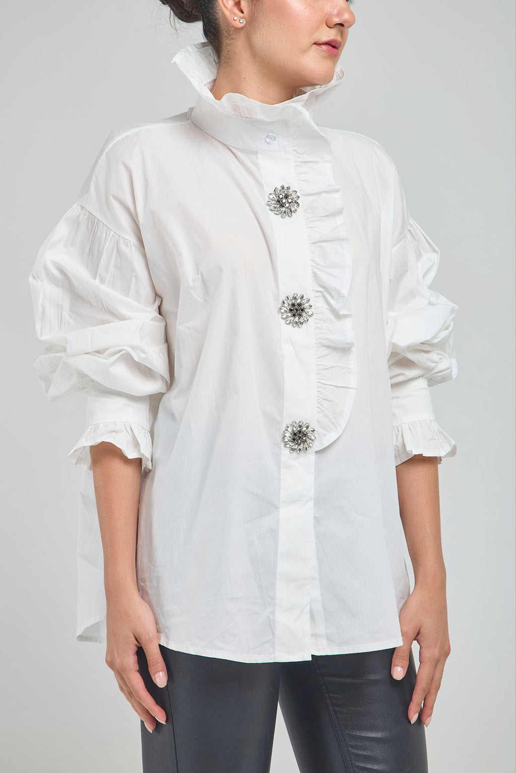 CAMISA PERILLA ESCODIDA BOLERO CUELLO PUÑO BOTON PIEDRA