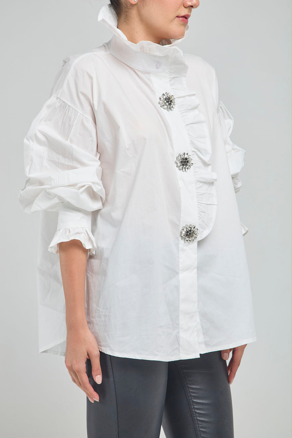 CAMISA PERILLA ESCODIDA BOLERO CUELLO PUÑO BOTON PIEDRA