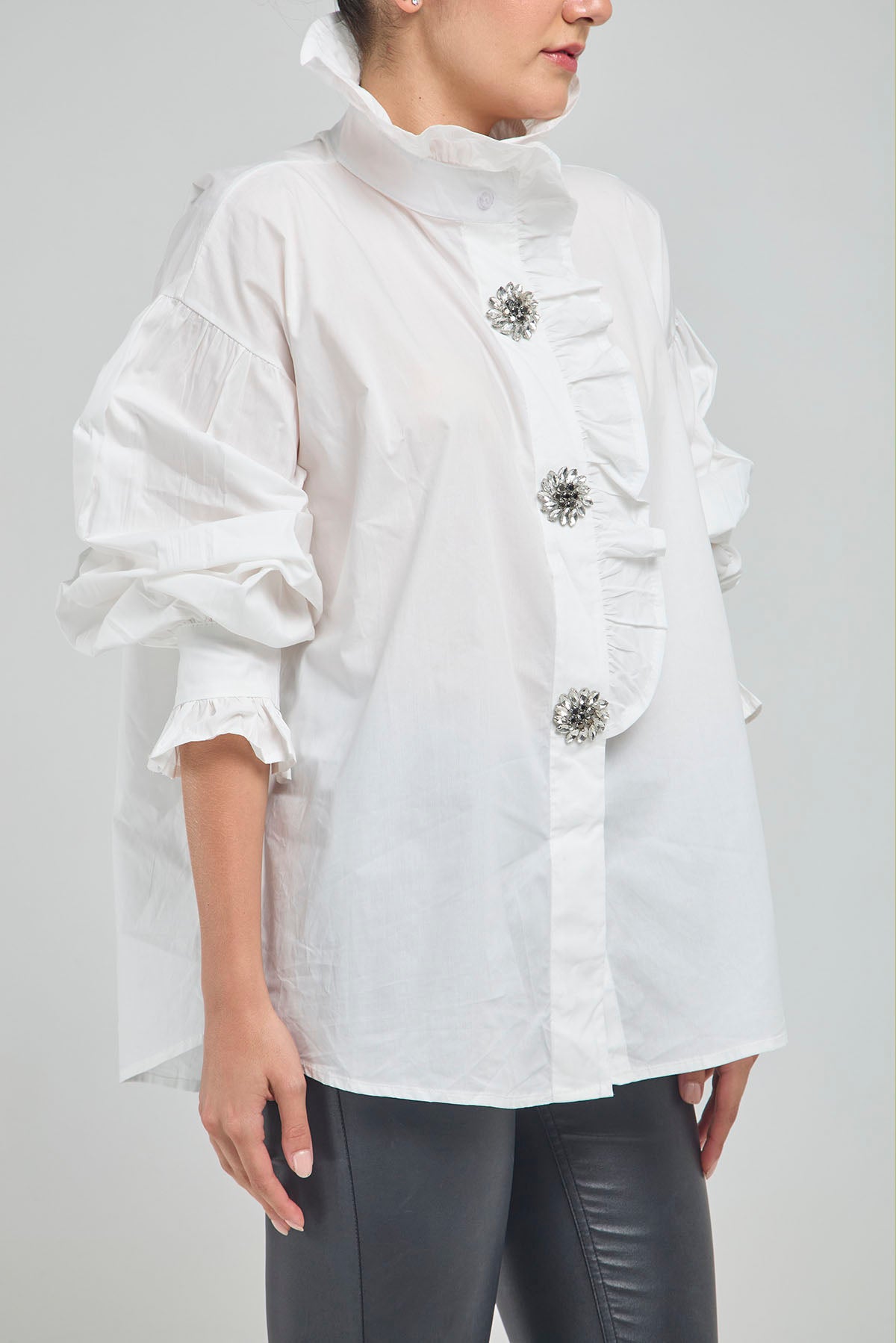 CAMISA PERILLA ESCODIDA BOLERO CUELLO PUÑO BOTON PIEDRA
