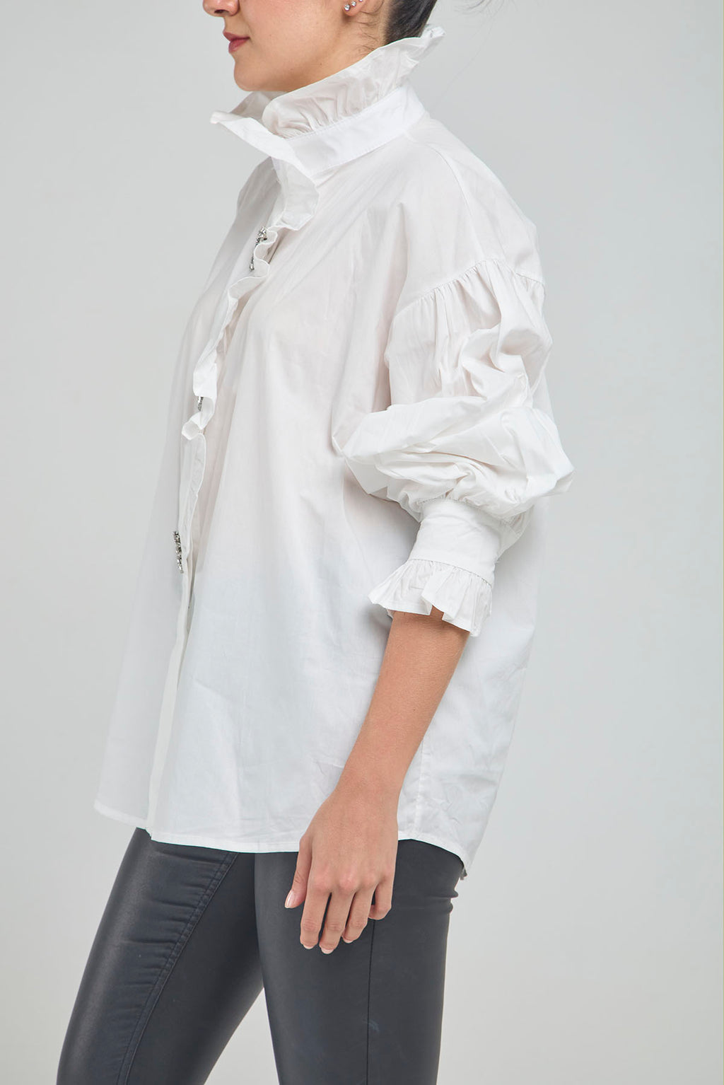 CAMISA PERILLA ESCODIDA BOLERO CUELLO PUÑO BOTON PIEDRA