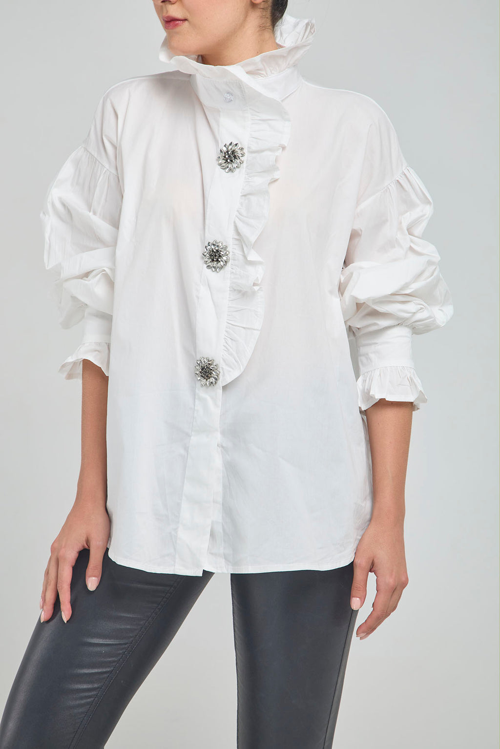 CAMISA PERILLA ESCODIDA BOLERO CUELLO PUÑO BOTON PIEDRA