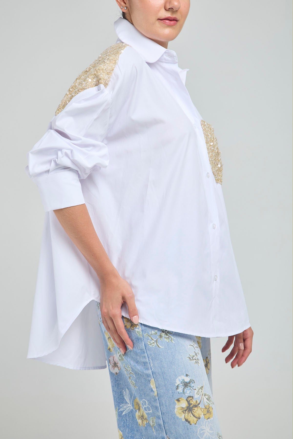 CAMISA APLIQUES ESPALDA BOLSILLO TELA BURDA  M/L C/C