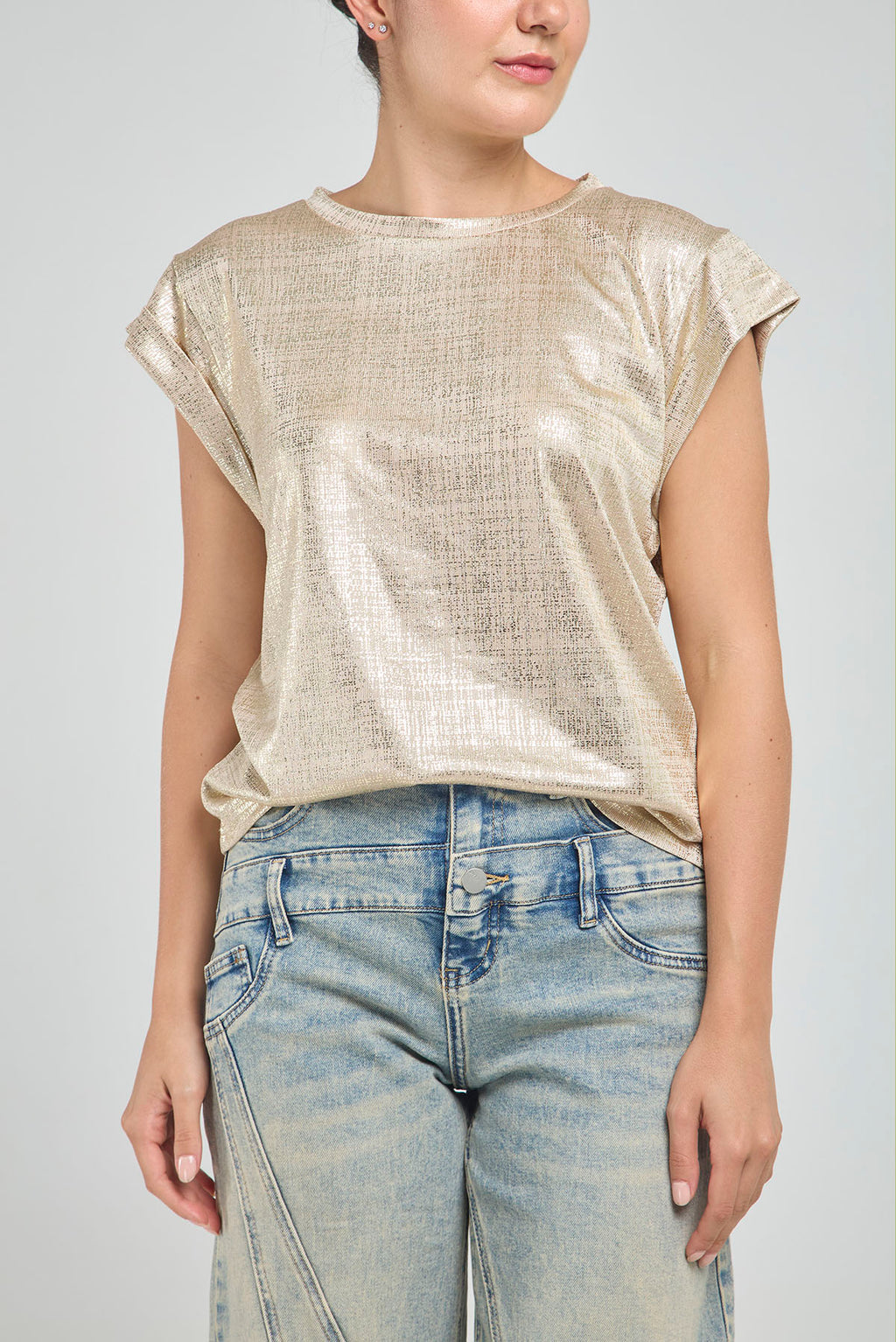 CAMISETA BASICA LUREX CUELLO REDONDO MANGA RODADA