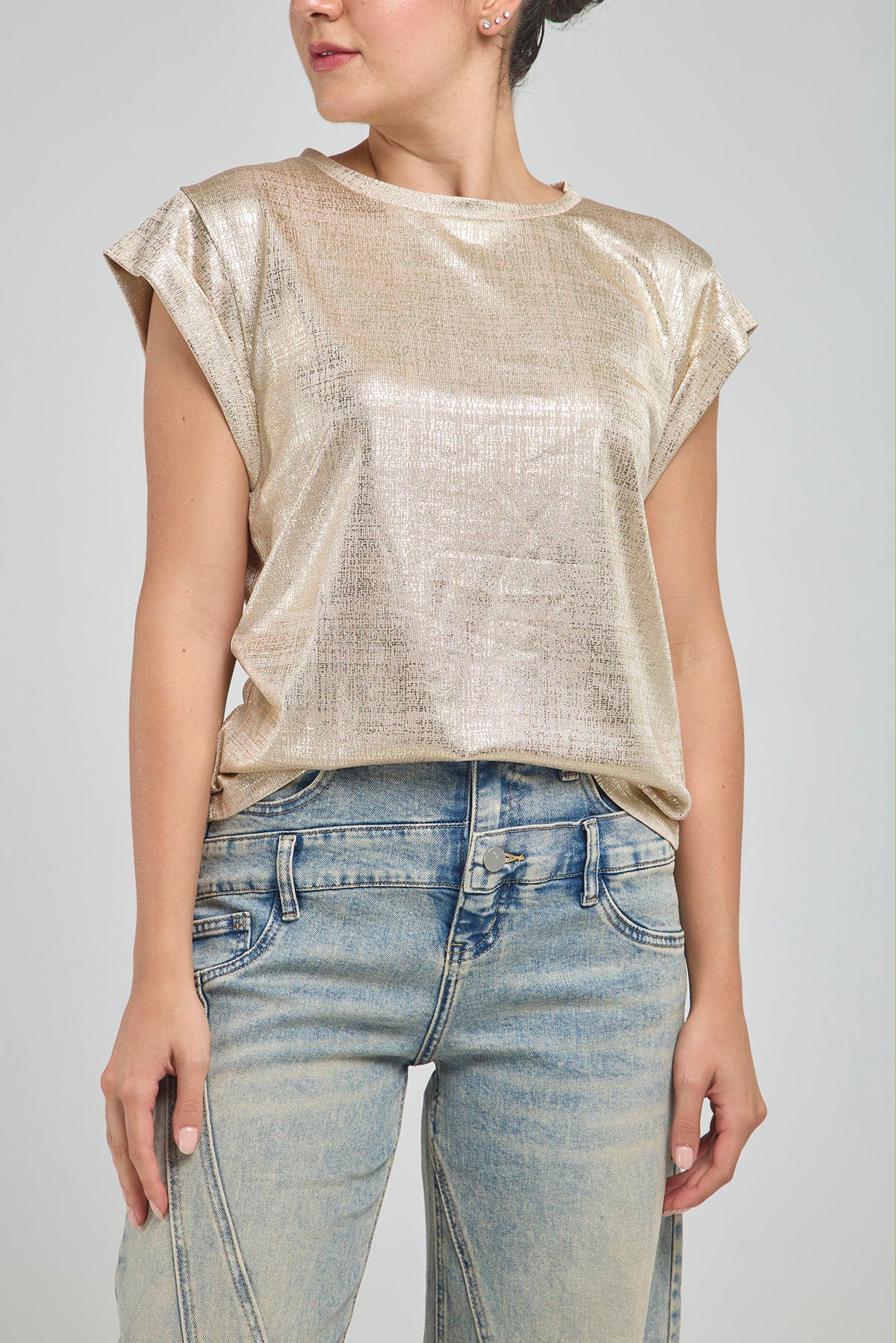 CAMISETA BASICA LUREX CUELLO REDONDO MANGA RODADA