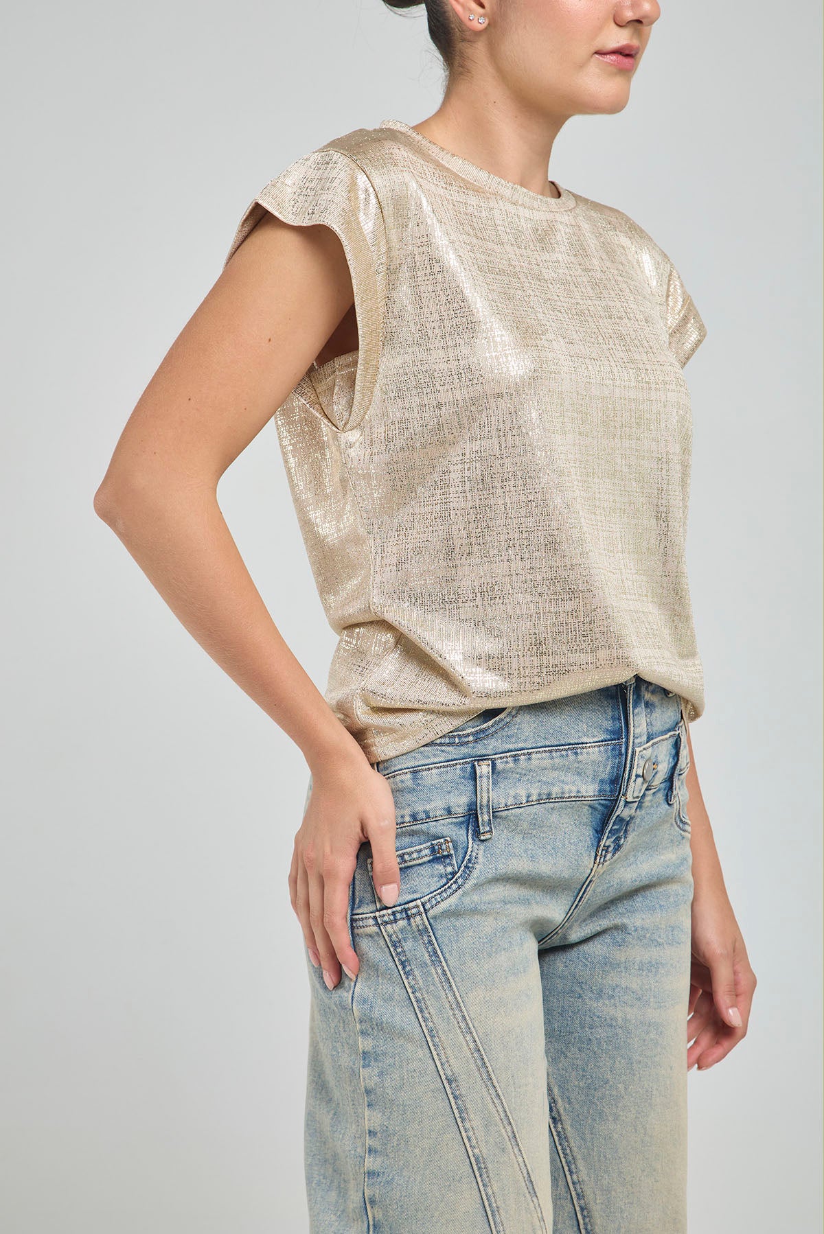 CAMISETA BASICA LUREX CUELLO REDONDO MANGA RODADA