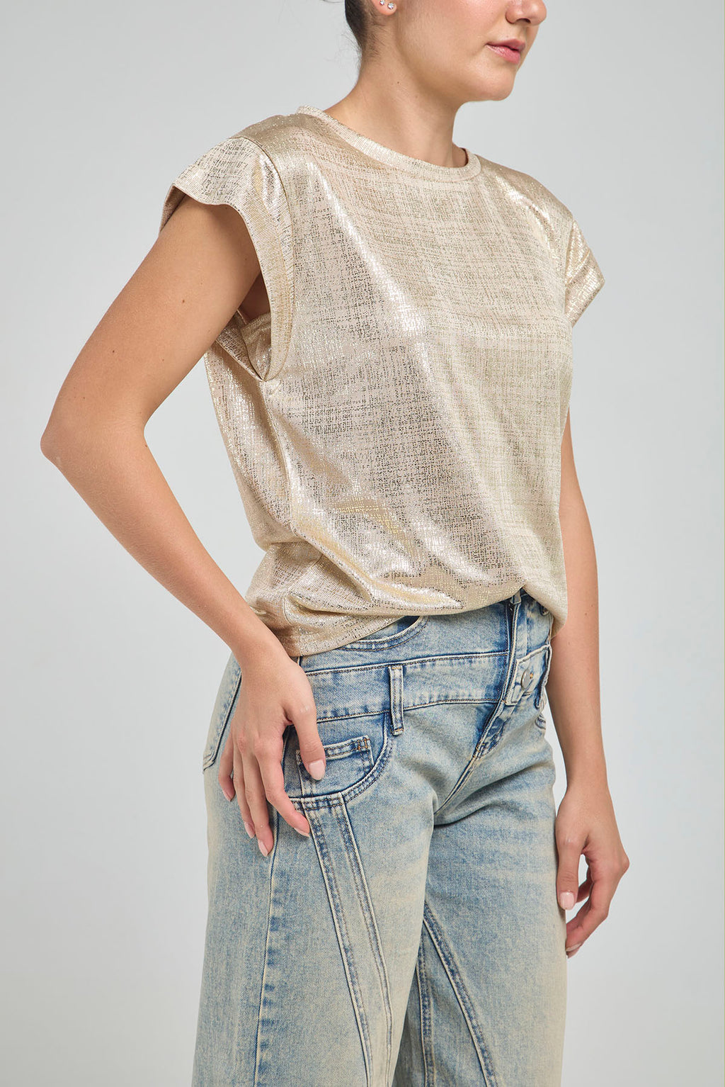 CAMISETA BASICA LUREX CUELLO REDONDO MANGA RODADA